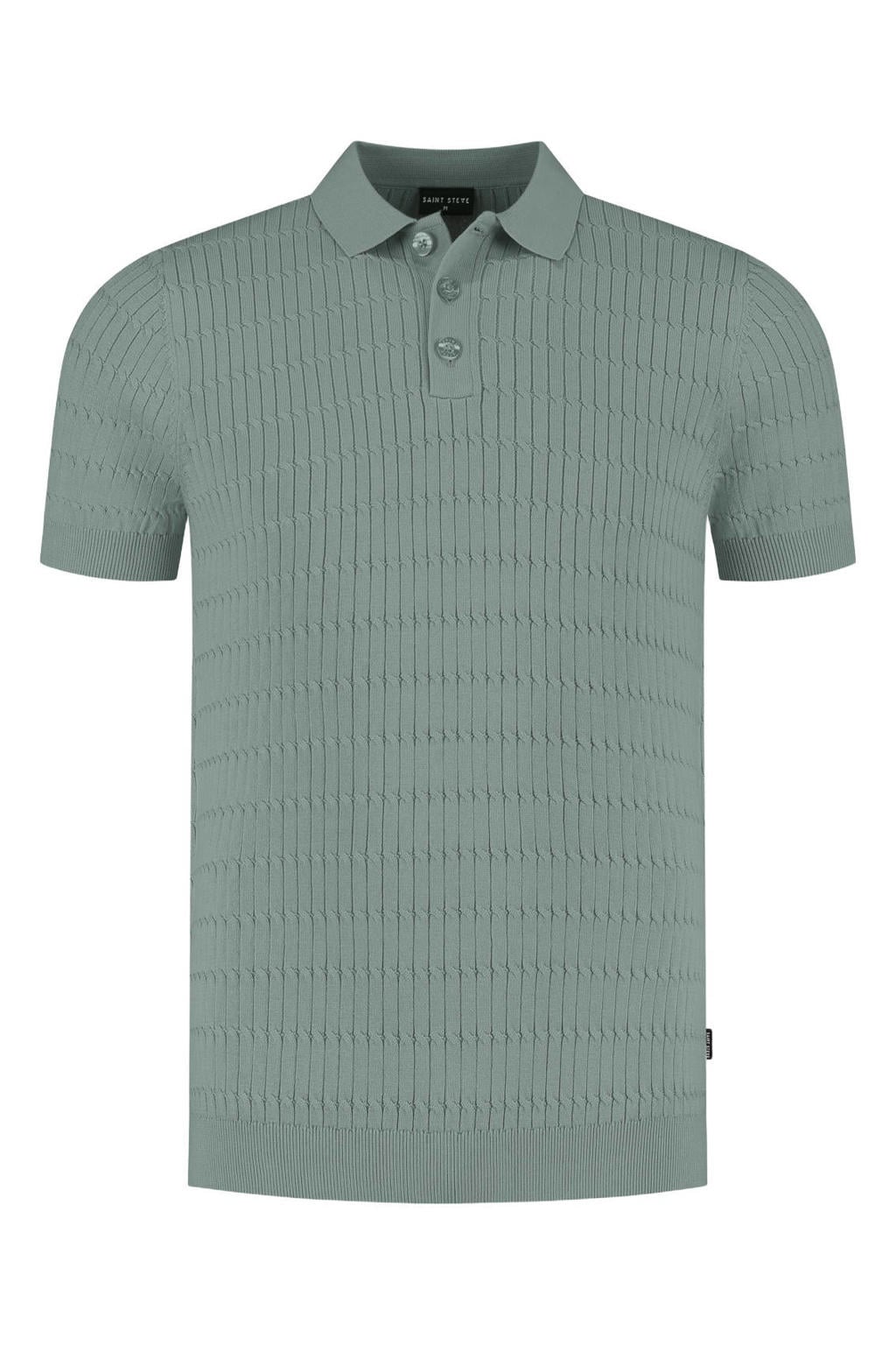 Groene heren Saint Steve regular polo fijn gebreid van katoen met effen en korte mouwen