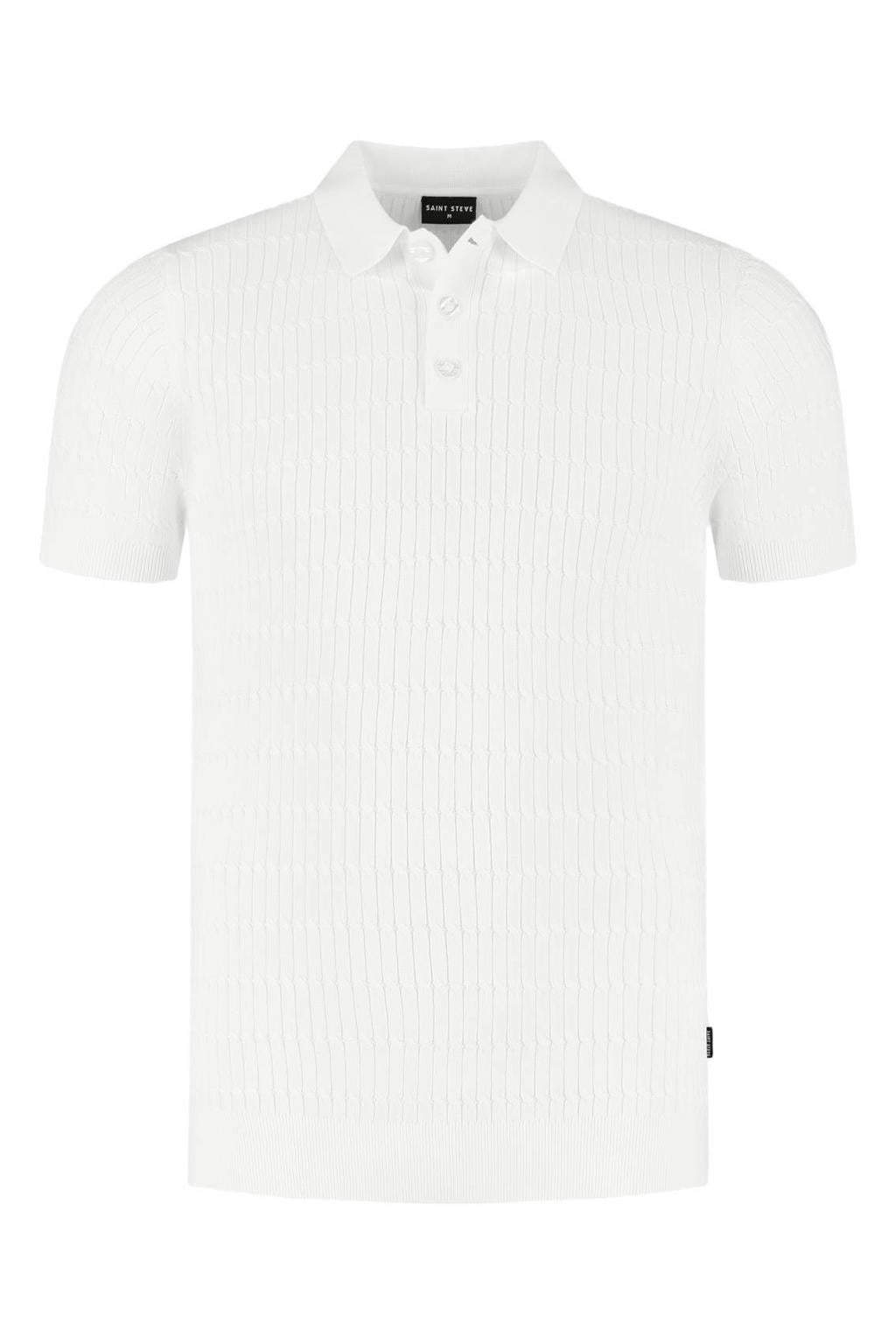 Witte heren Saint Steve regular polo fijn gebreid van katoen met effen en korte mouwen