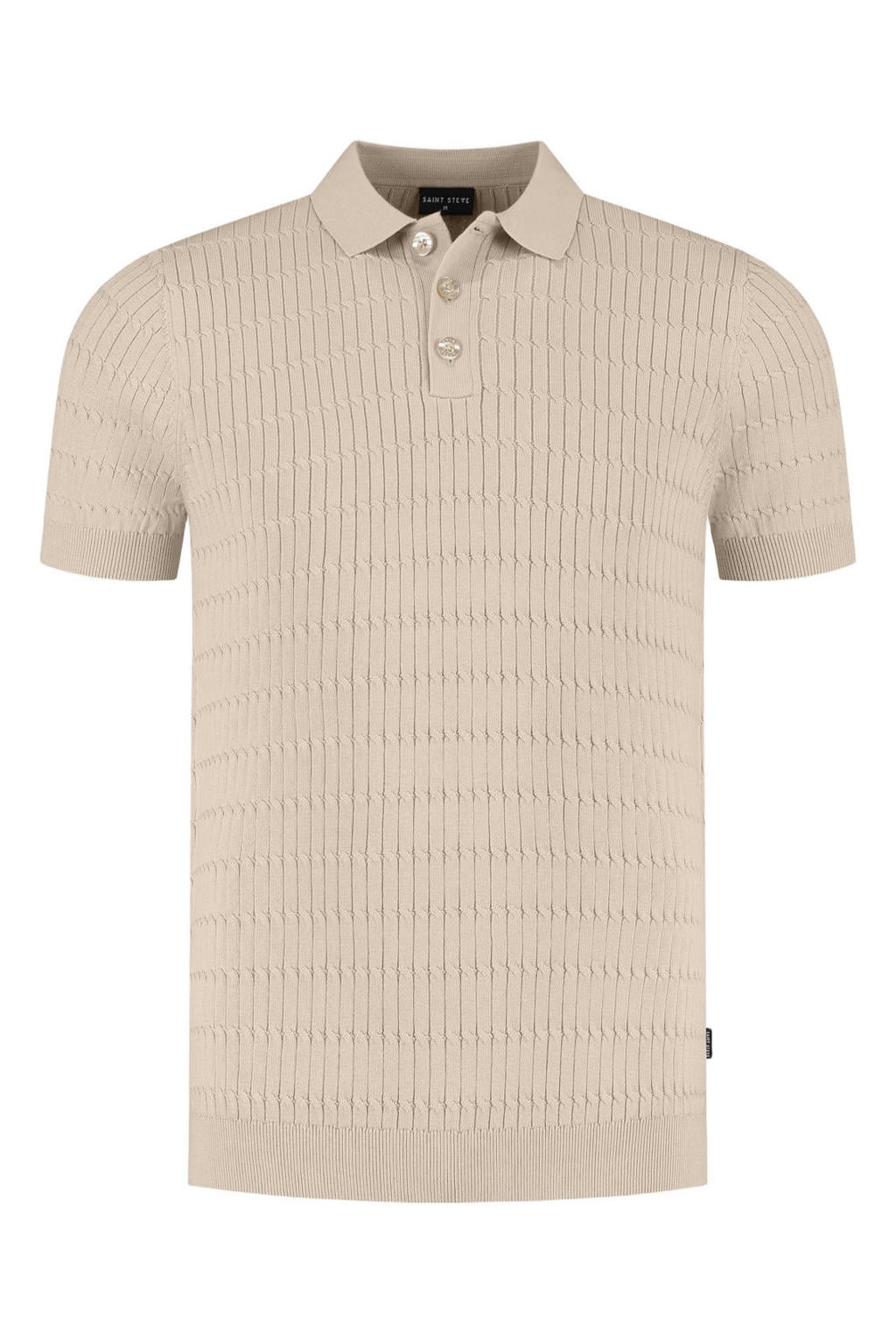 Beige heren Saint Steve regular polo fijn gebreid van katoen met effen en korte mouwen