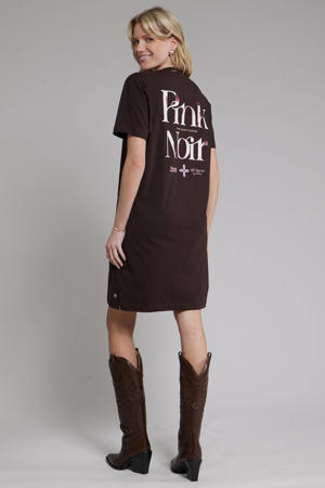 T-shirtjurk korte jurk met backprint donkerbruin