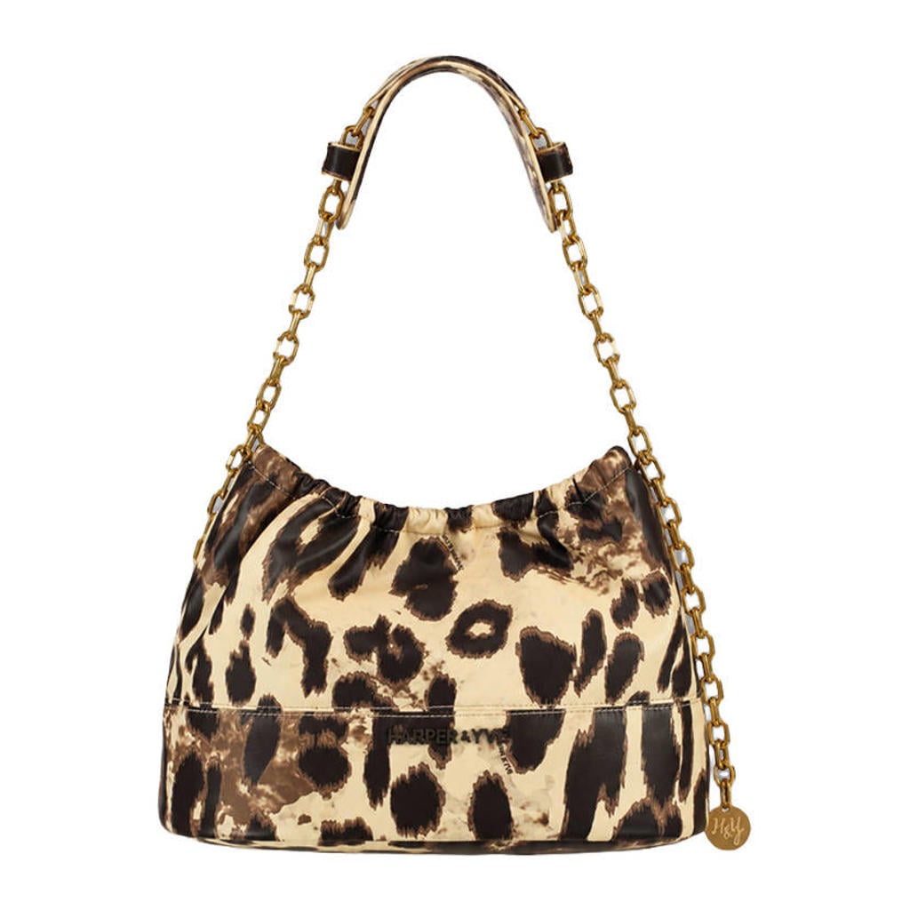 HARPER & YVE schoudertas Otis met panterprint beige