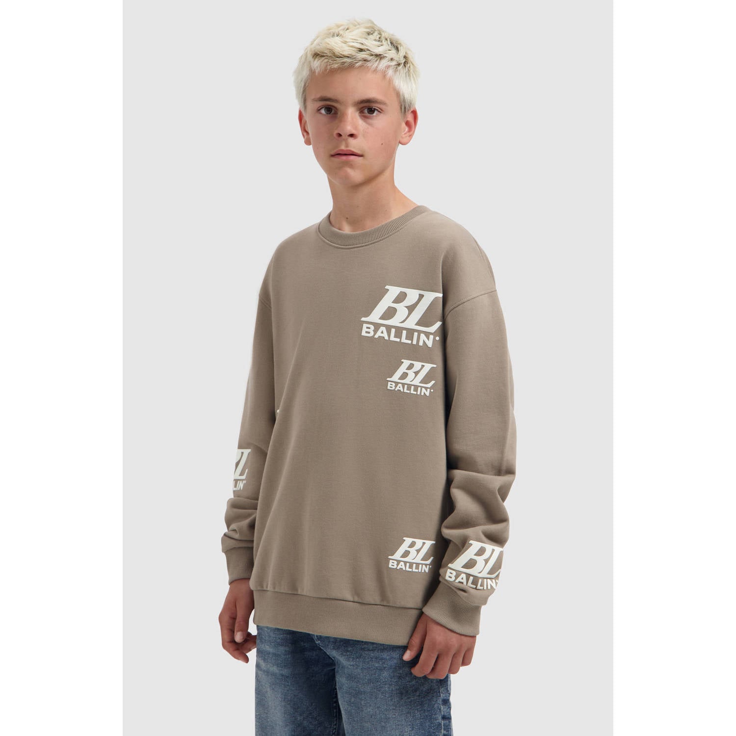 Ballin katoenen sweater met print taupe wit
