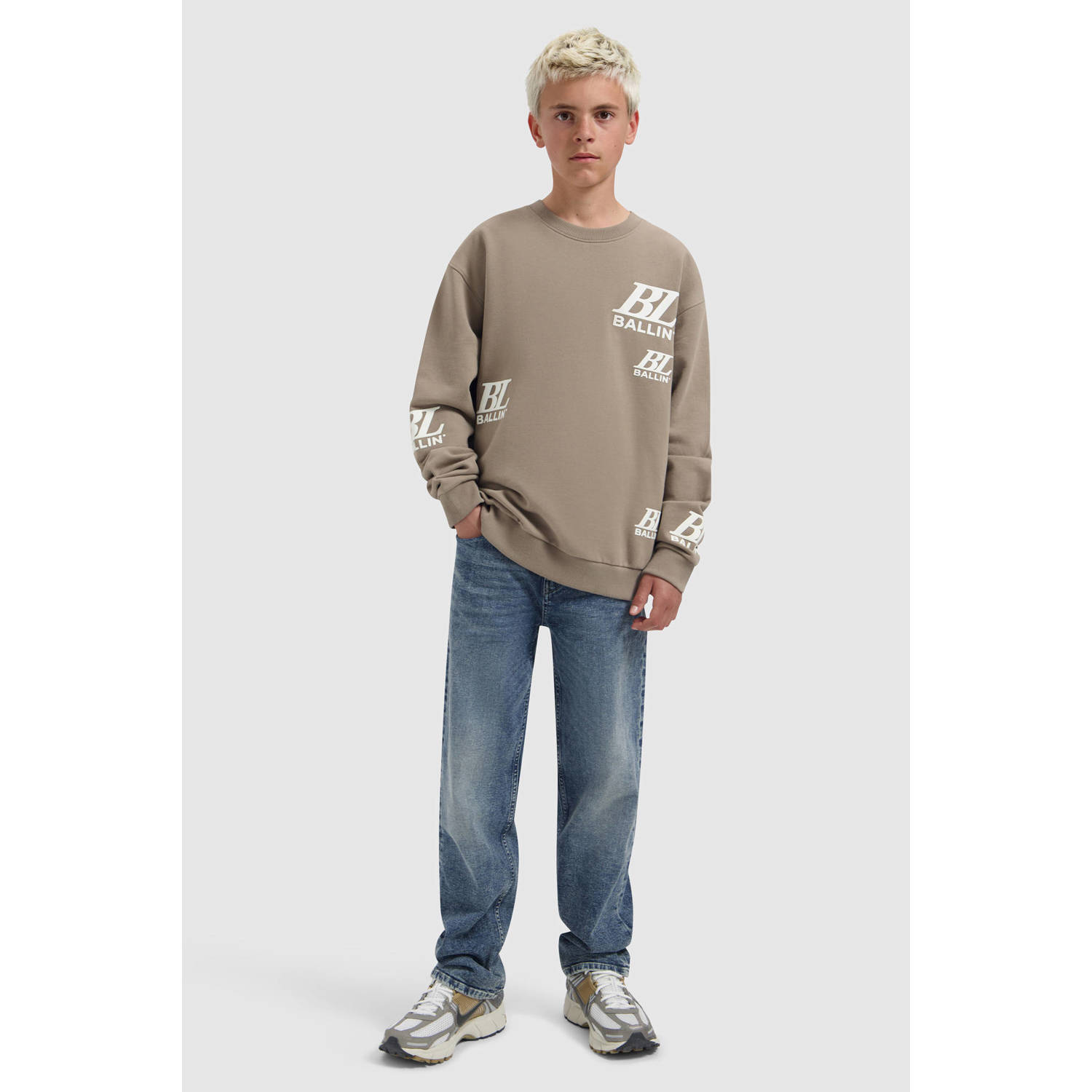 Ballin katoenen sweater met print taupe wit