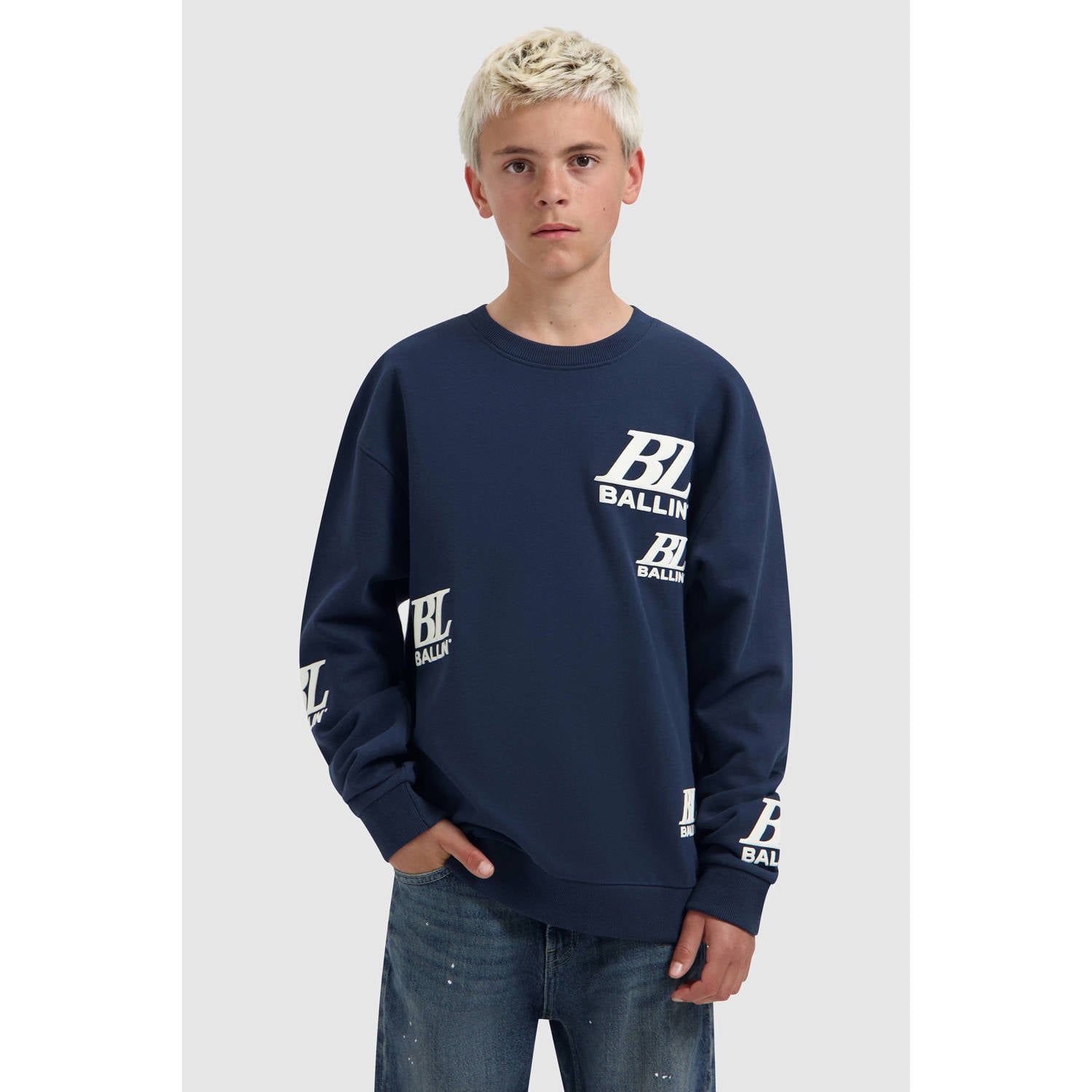 Ballin katoenen sweater met logo donkerblauw wit