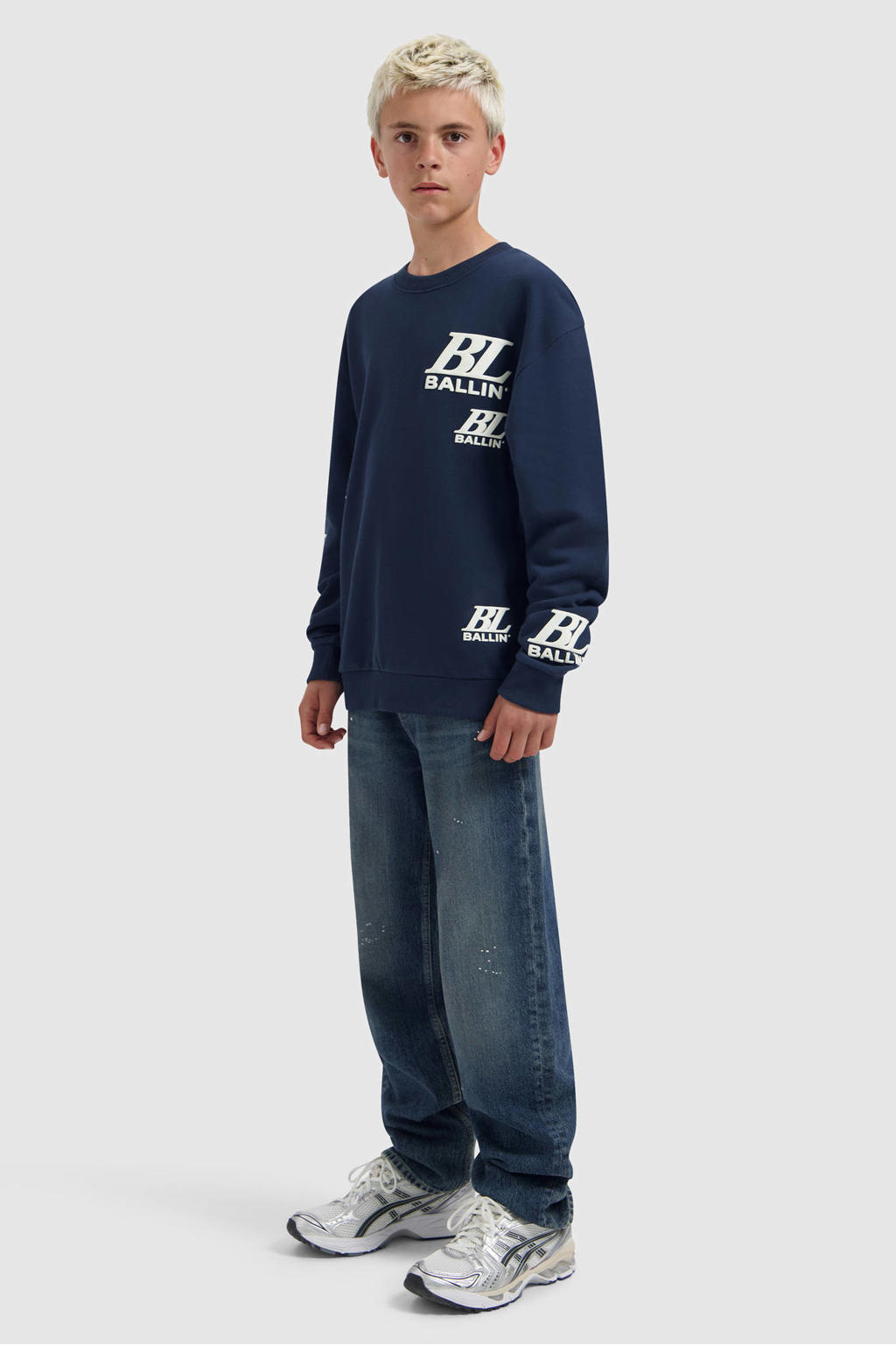 Ballin katoenen sweater met logo - donkerblauw/wit