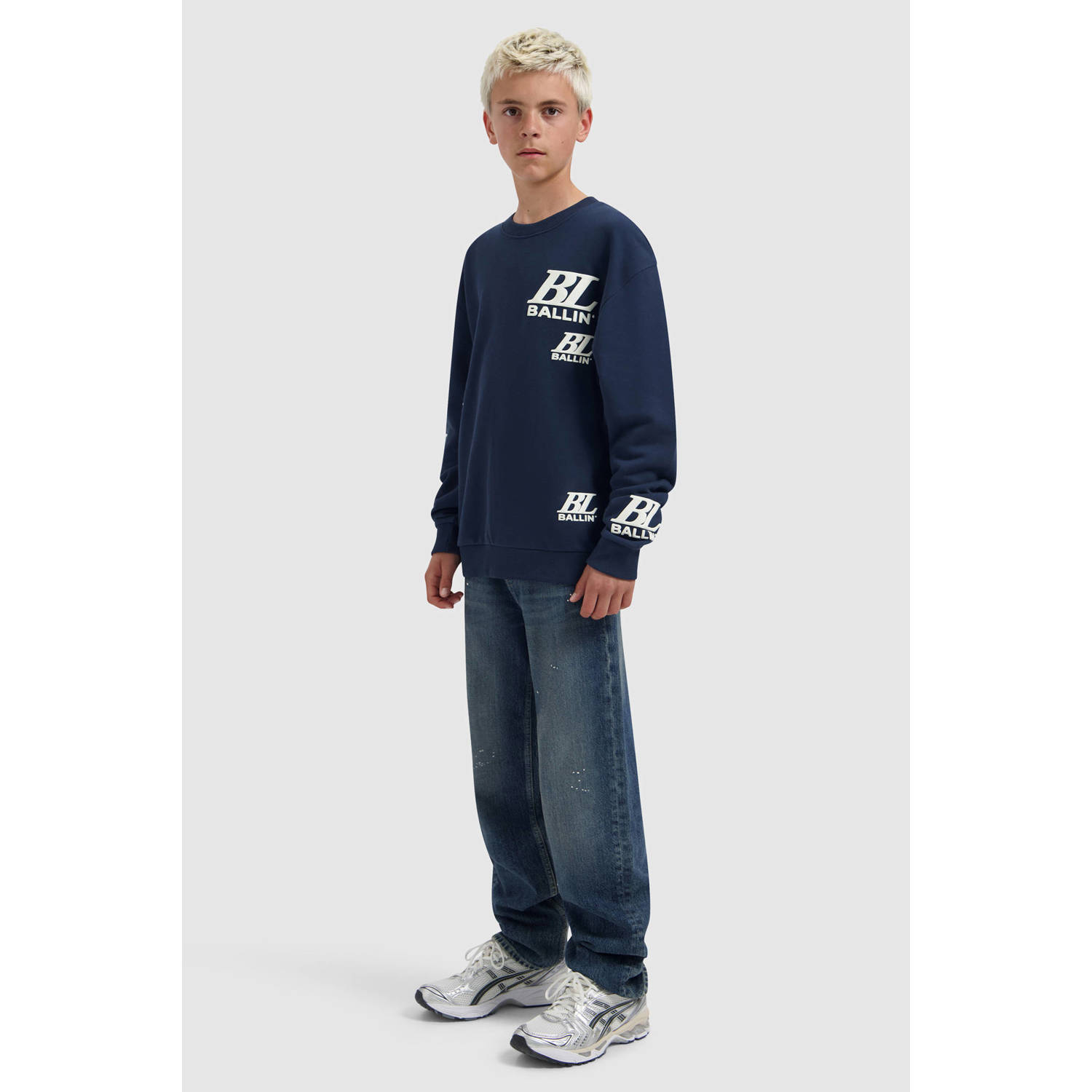 Ballin katoenen sweater met logo donkerblauw wit