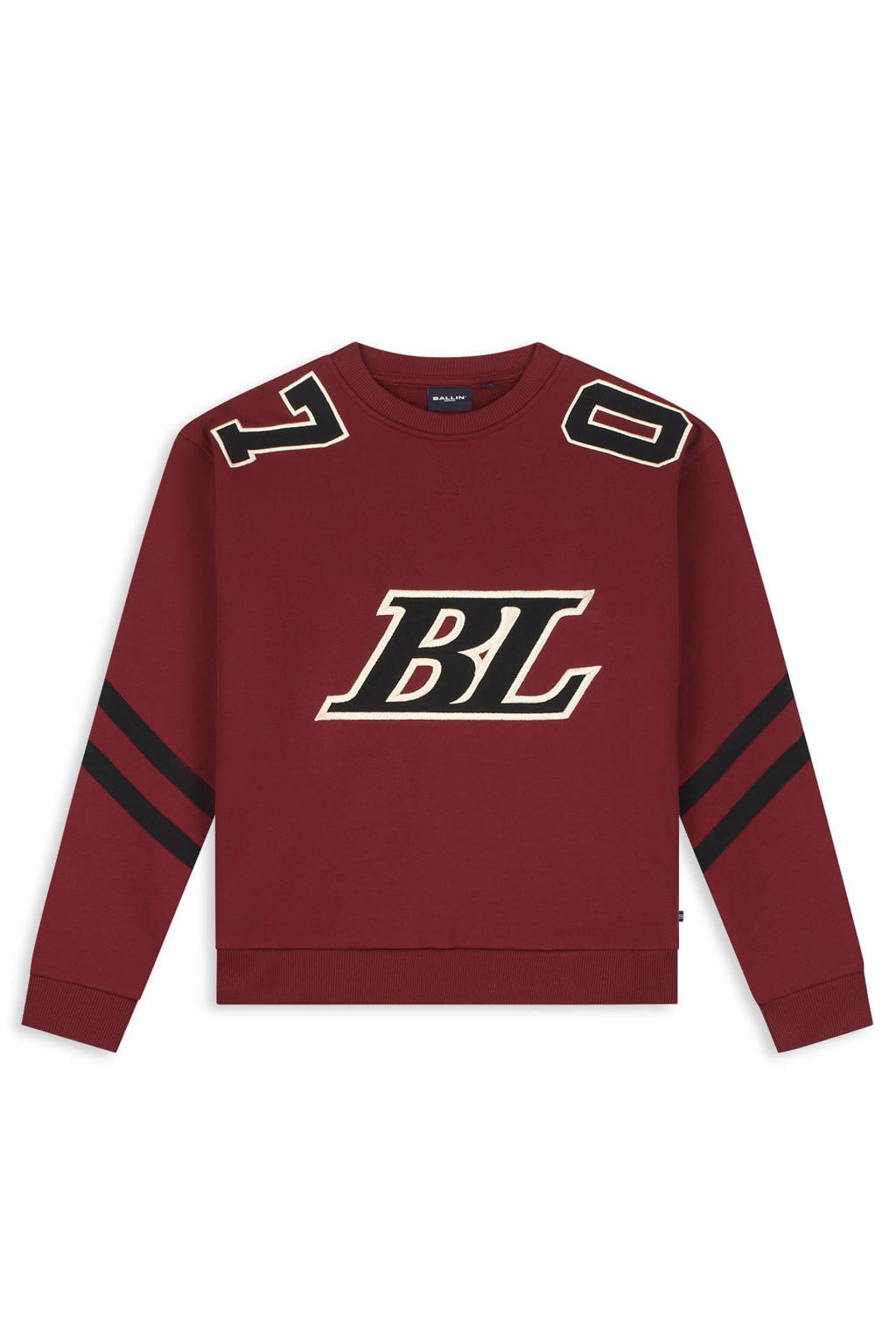 Donkerrode jongens Ballin rechtvallende sweater van katoen met backprint, lange mouwen en ronde hals