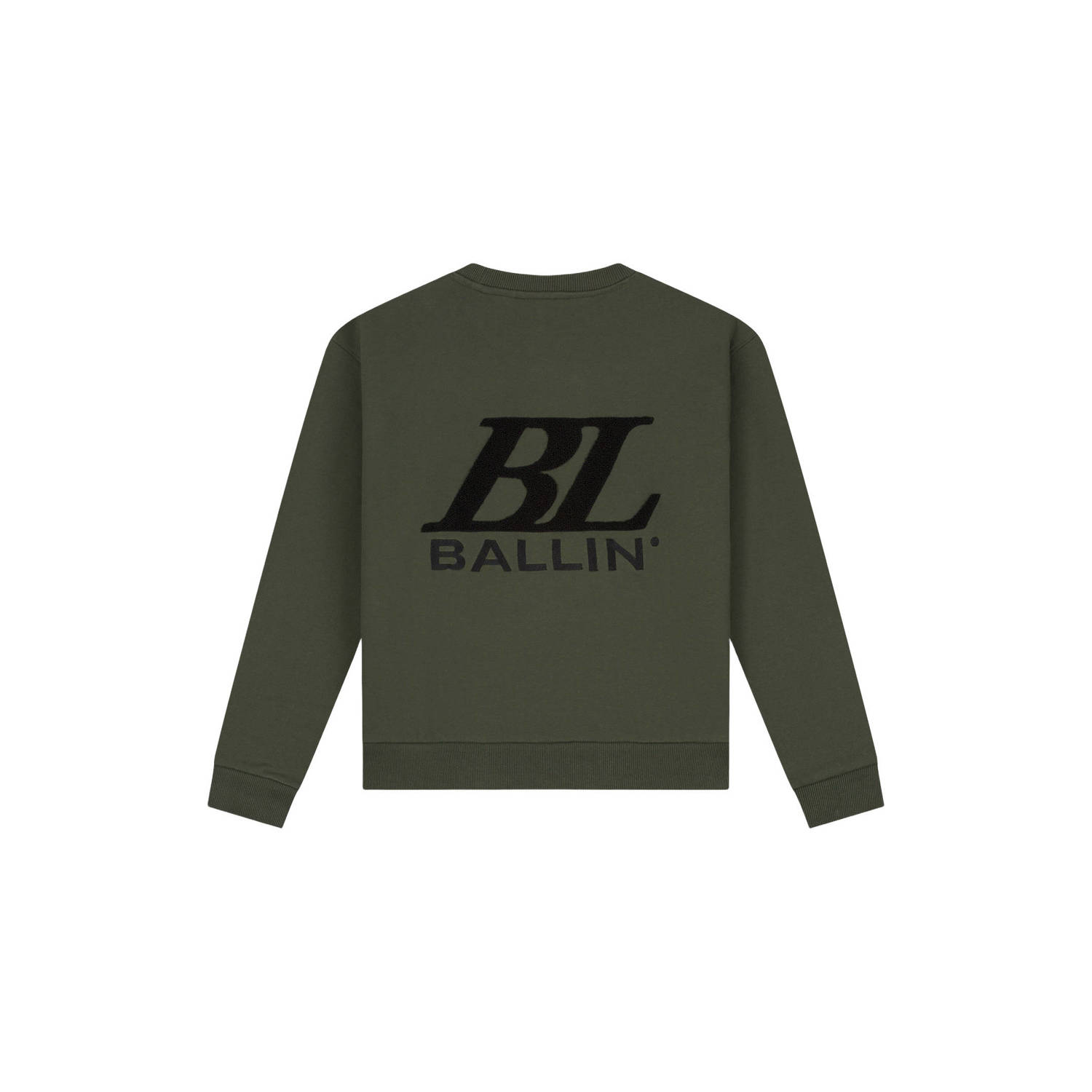 Ballin sweater met backprint olijfgroen zwart