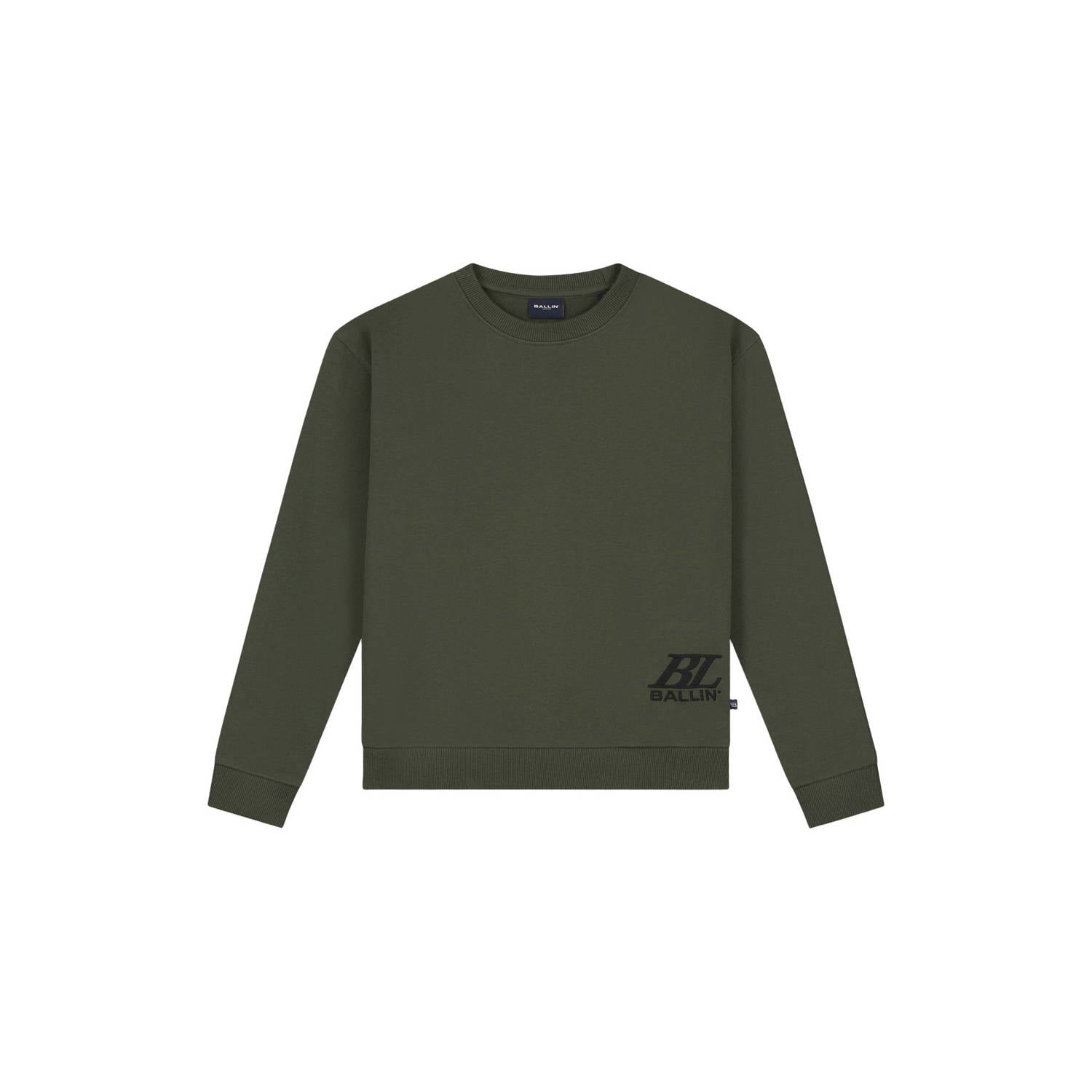 Ballin sweater met backprint olijfgroen zwart