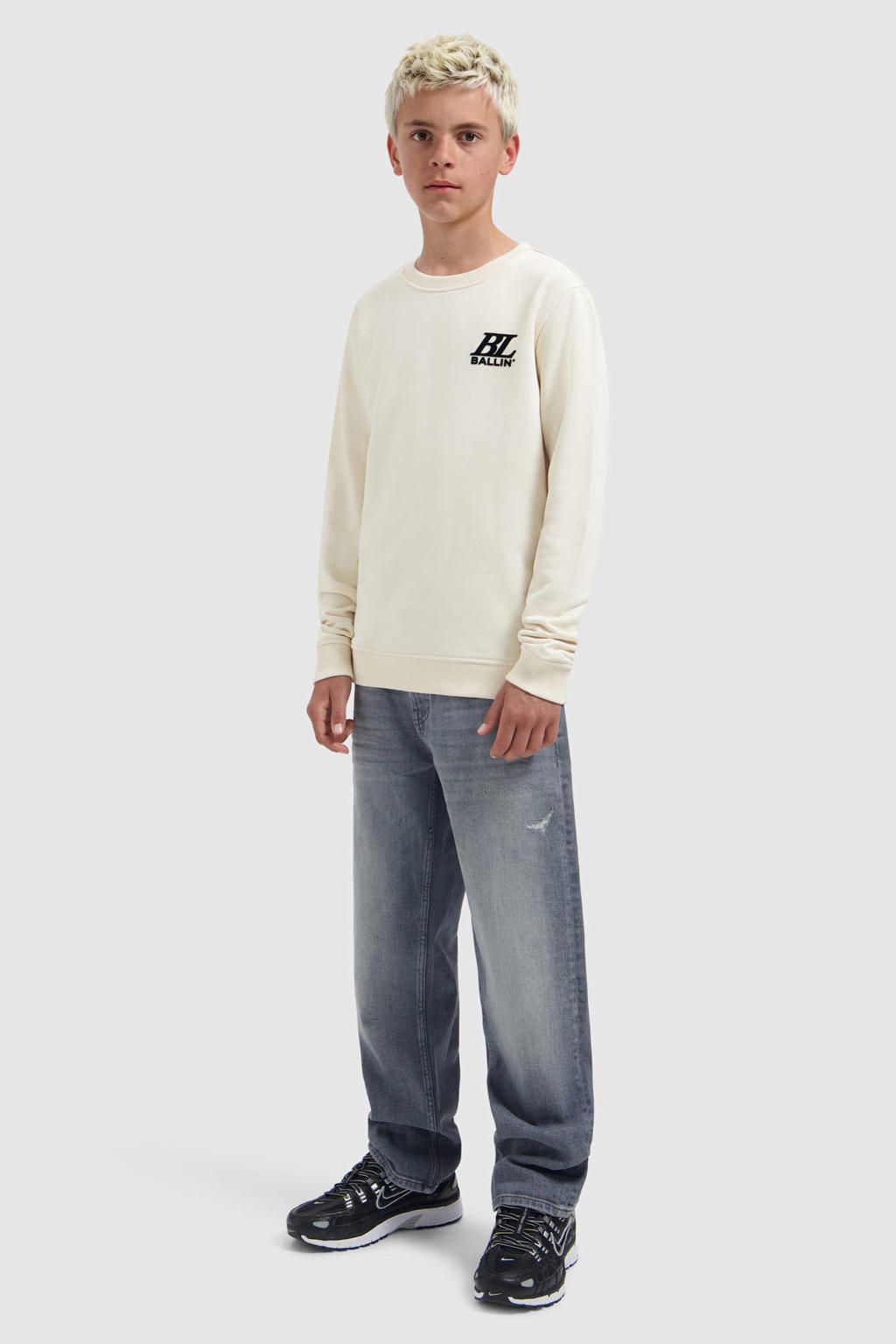 Ballin sweater met borduursels en print - ecru