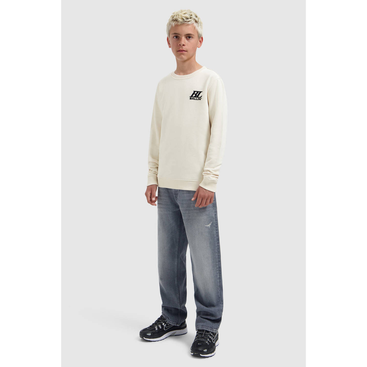 Ballin sweater met borduursels en print ecru