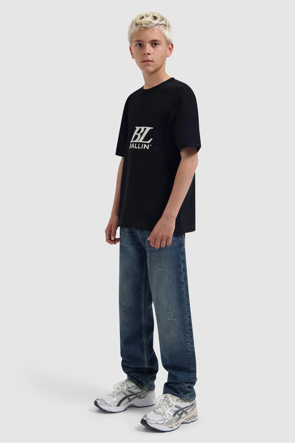 Dark blue denim jongens Ballin The Luke loose fit jeans groen van denim met regular waist en effen