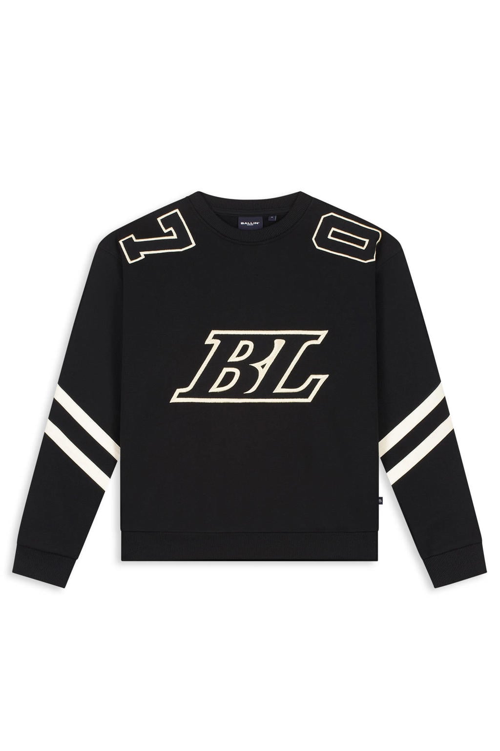 Zwarte jongens Ballin rechtvallende sweater van katoen met backprint, lange mouwen en ronde hals