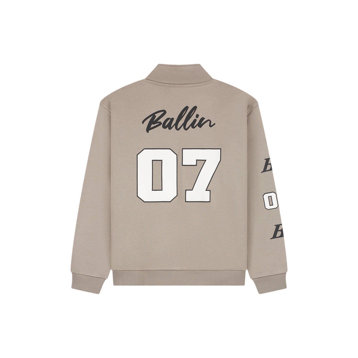 Ballin boxy sweater met backprint en tekst taupe