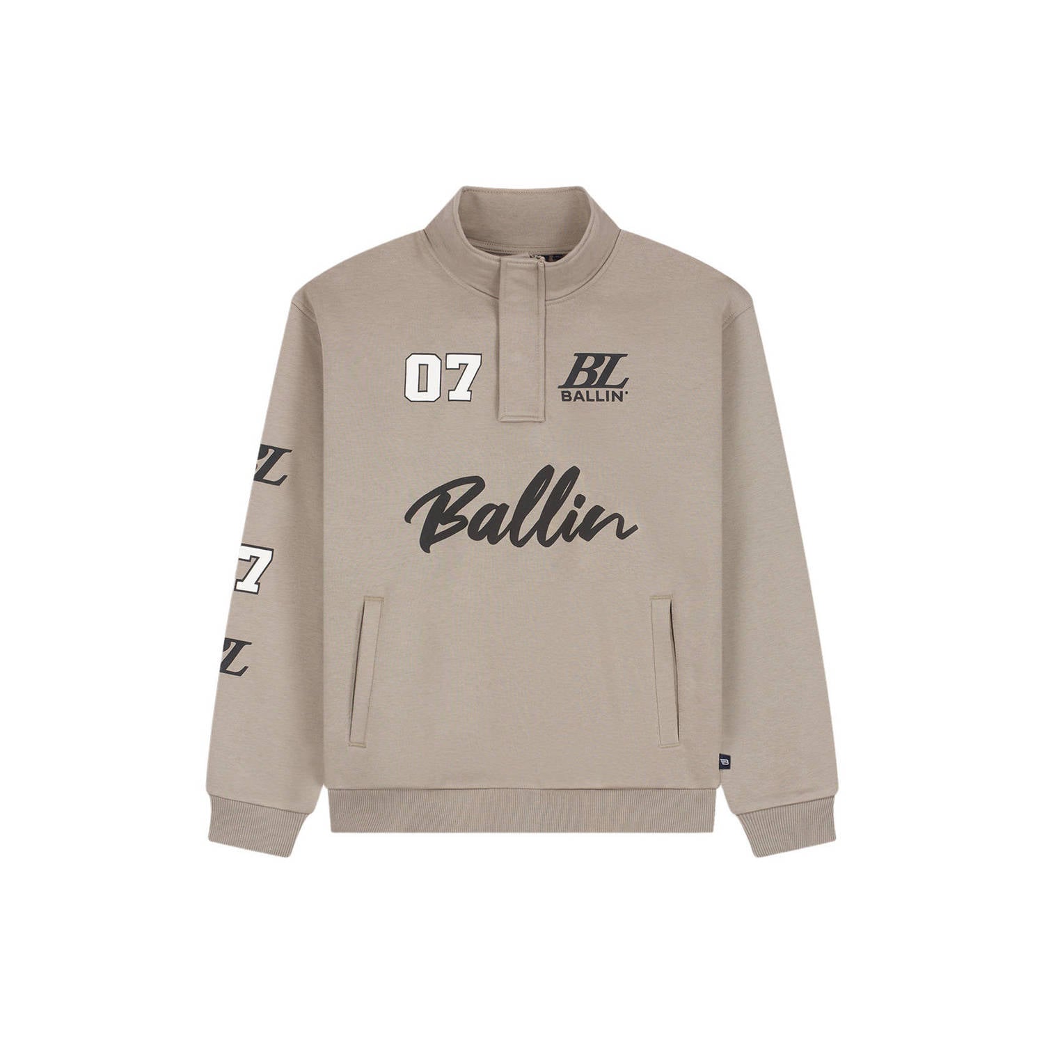 Ballin boxy sweater met backprint en tekst taupe