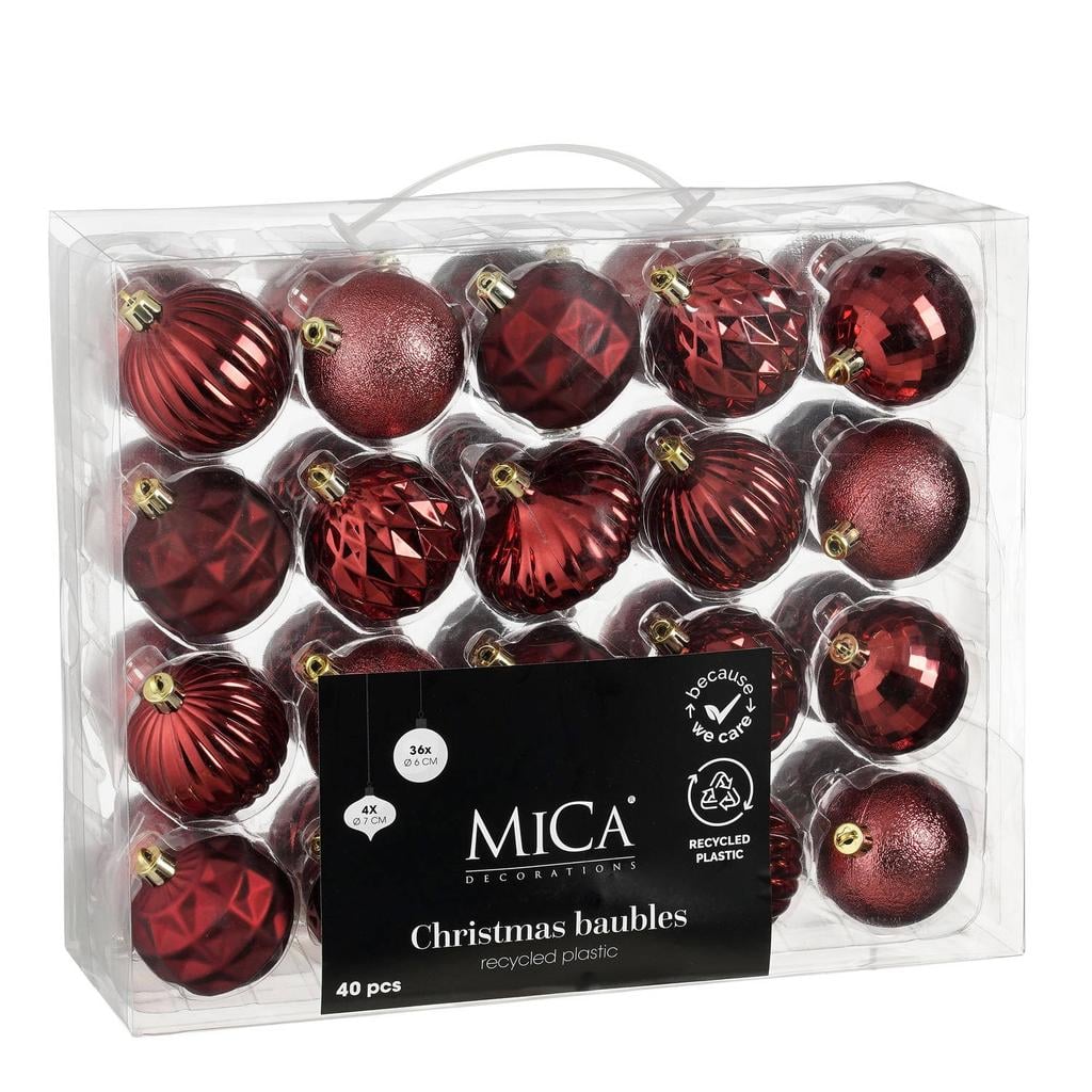 Mica Decorations Kerstballen onbreekbaar rood - 40 stuks (ø6cm)