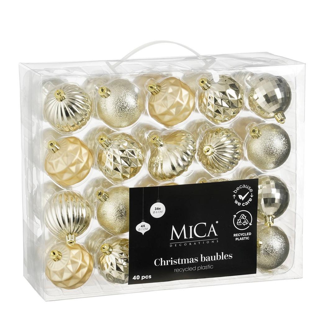 Mica Decorations Kerstballen onbreekbaar champagne - 40 stuks (ø6cm)