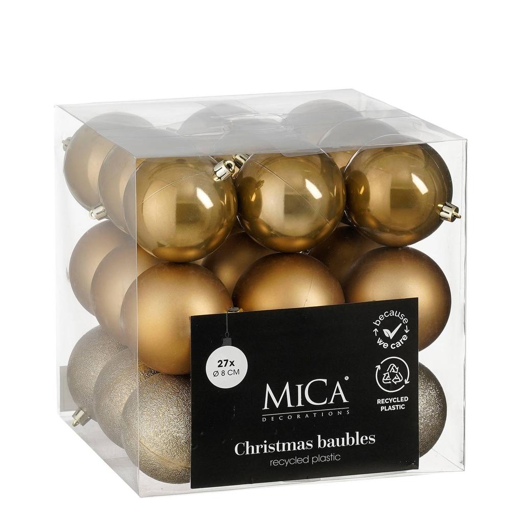 Mica Decorations Kerstballen onbreekbaar bruin - 27 stuks (ø7 cm)