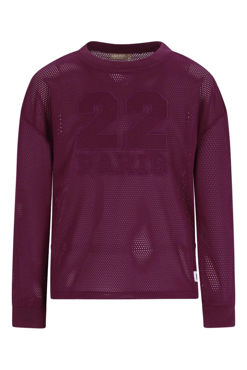 Donkerrode meisjes Like Flo Young oversized longsleeve van polyester met printopdruk, lange mouwen, ronde hals en mesh