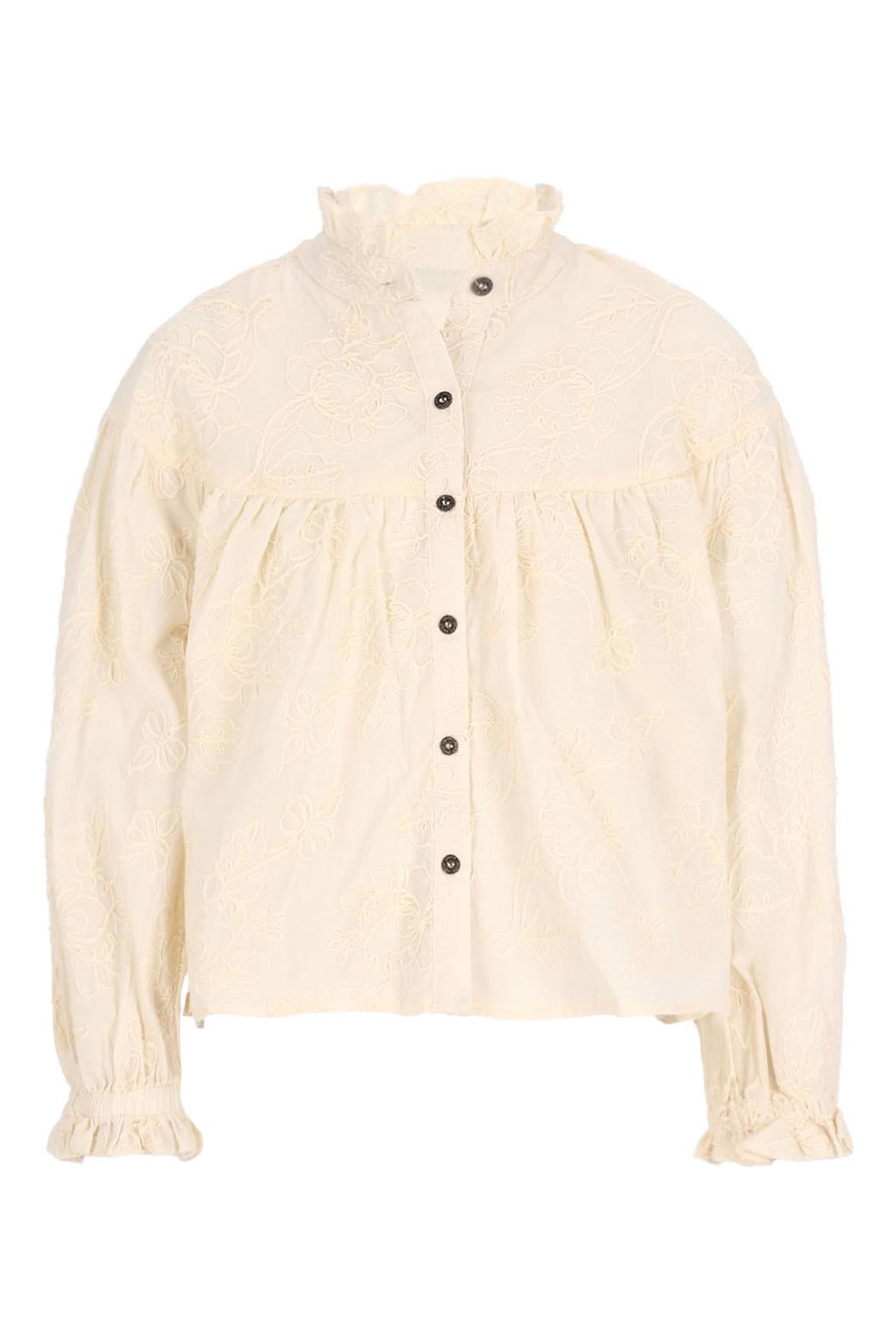 Like Flo rechtvallende gebloemde blouse met borduursels en ruches - crème
