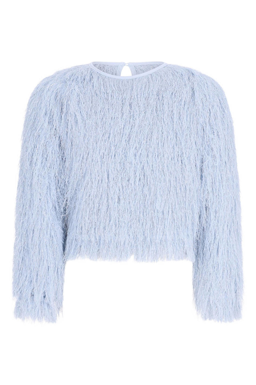 Like Flo rechtvallende blousetop met franjes - lichtblauw