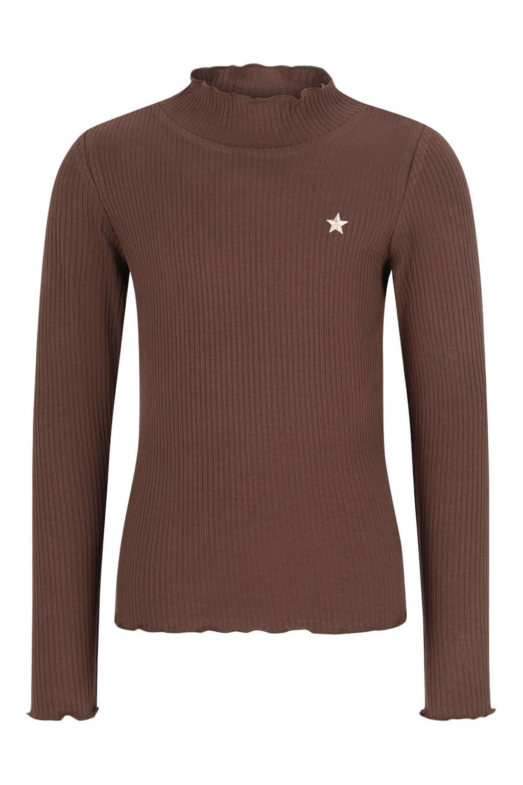 Donkerblauwe meisjes Like Flo getailleerde longsleeve van viscose met effen, lange mouwen, opstaande kraag en golvende afwerking