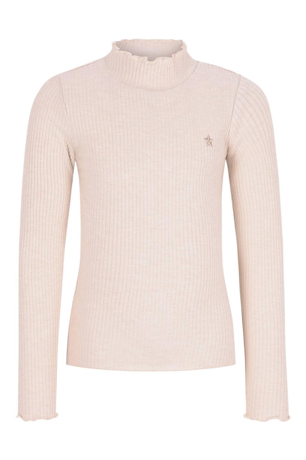 Crème meisjes Like Flo getailleerde longsleeve van viscose met effen, lange mouwen, opstaande kraag en glitters