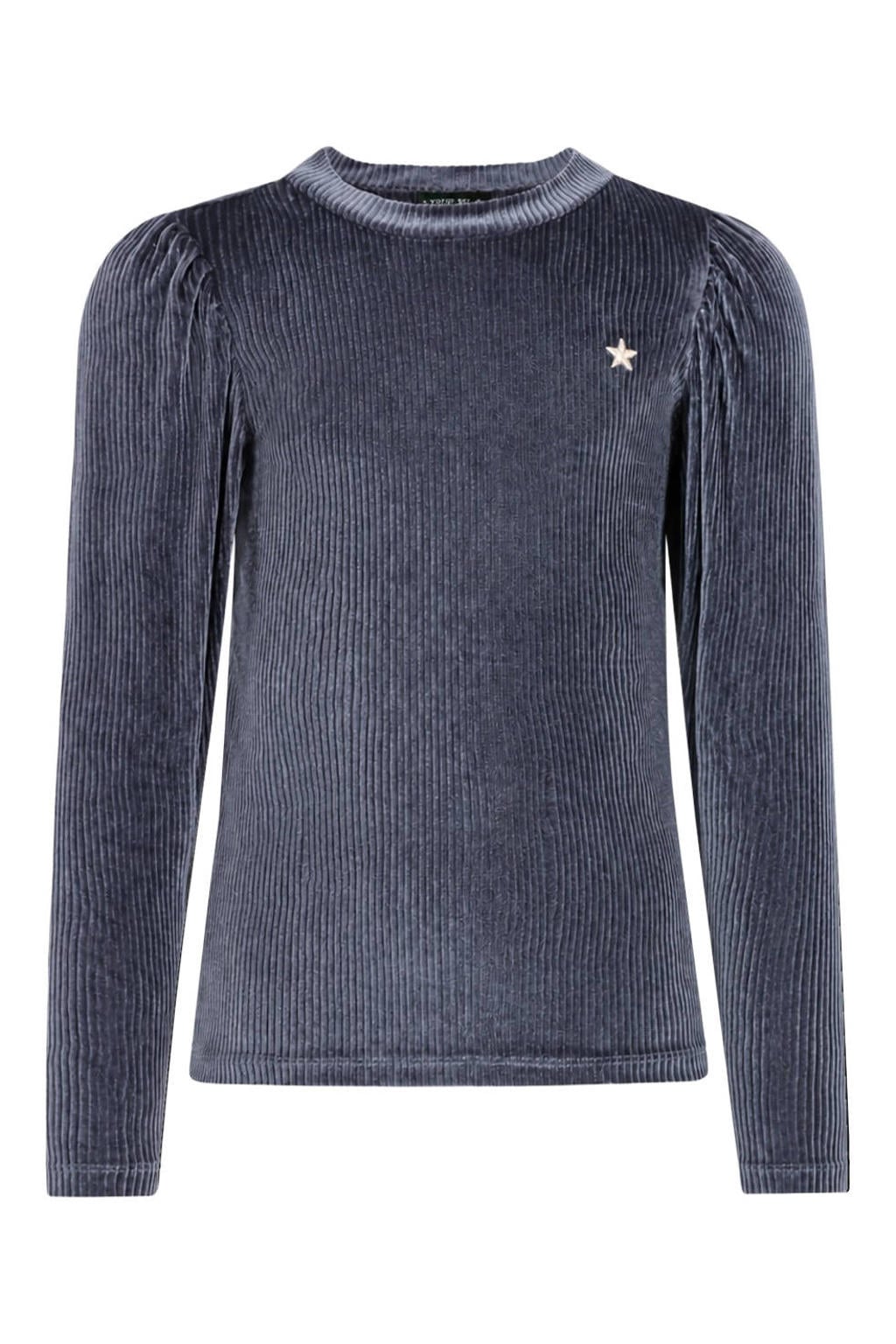 Like Flo fluwelen getailleerde longsleeve - grijsblauw