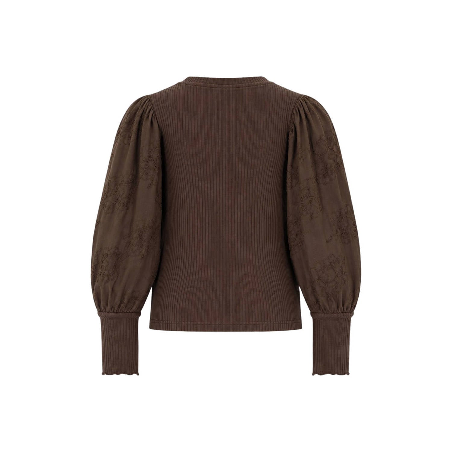 Like Flo getailleerde gebloemde blousetop met borduursels donkerbruin