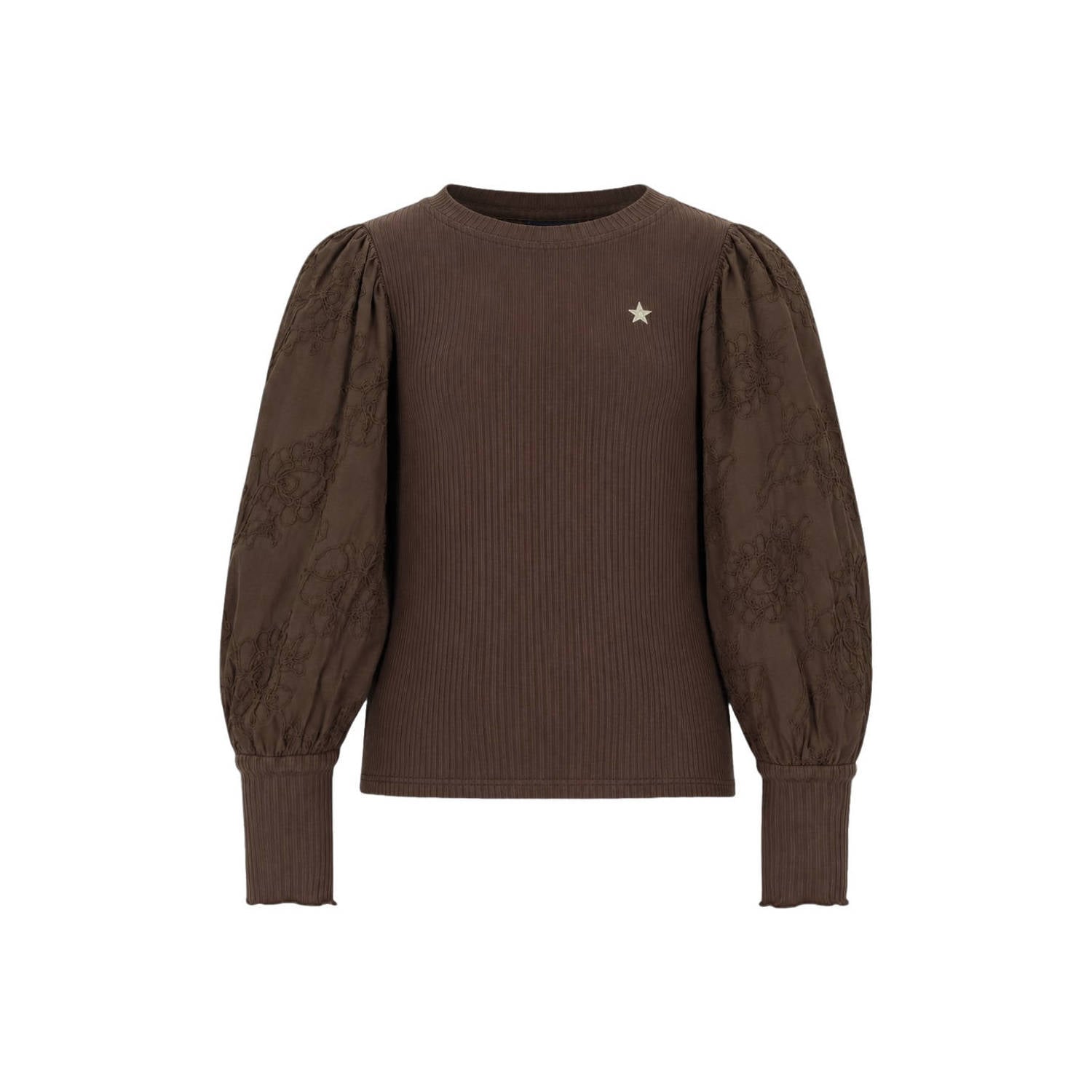 Like Flo getailleerde gebloemde blousetop met borduursels donkerbruin