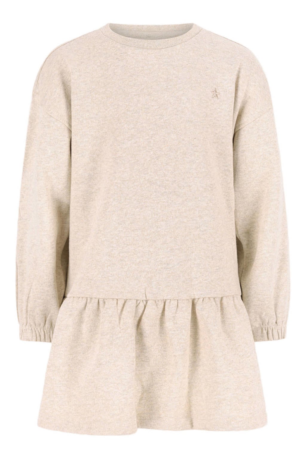 Beige meisjes Like Flo gemêleerde korte sweatjurk van katoen met backprint, lange mouwen en ronde hals