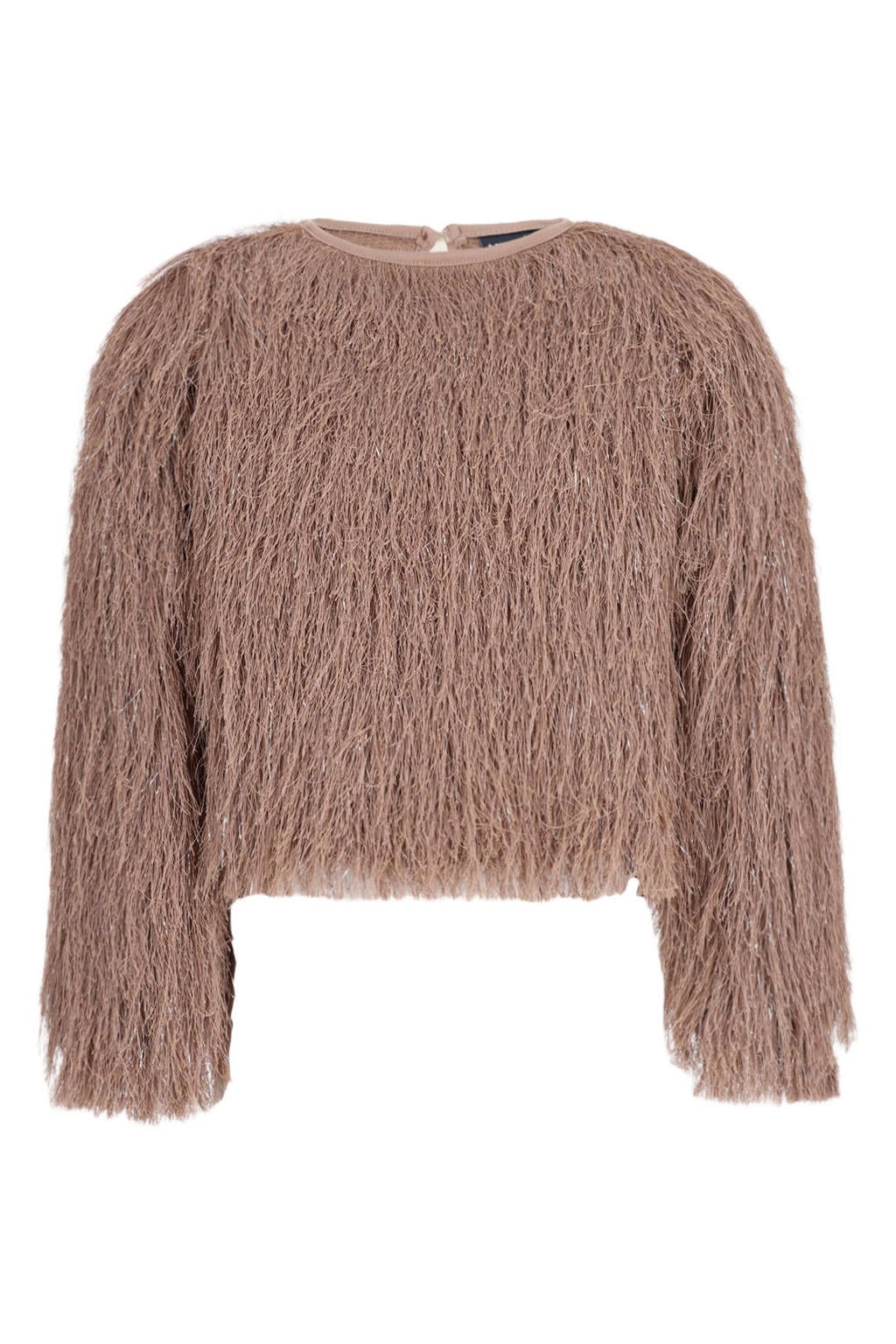 Champagne meisjes Like Flo rechtvallende top en glitters van polyester met lange mouwen, ronde hals en franjes