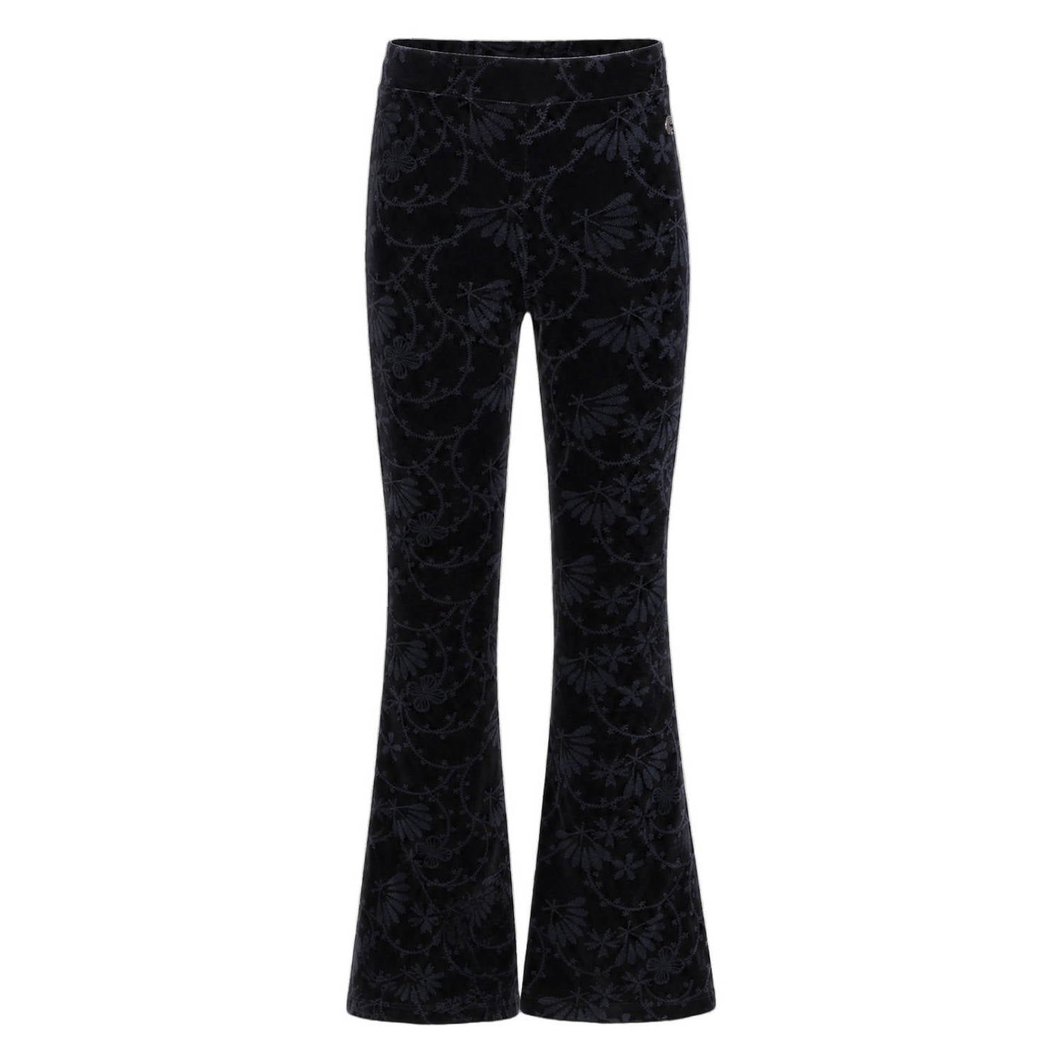 Like Flo fluwelen flared broek met print antraciet