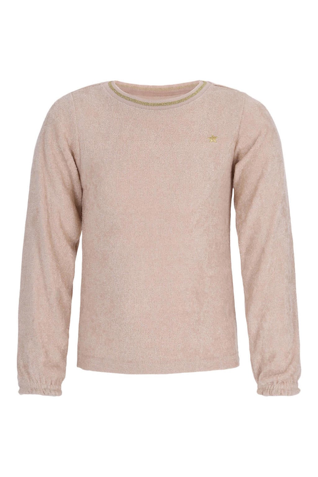 Crème meisjes Like Flo getailleerde longsleeve van polyester met effen, lange mouwen, ronde hals en lurex