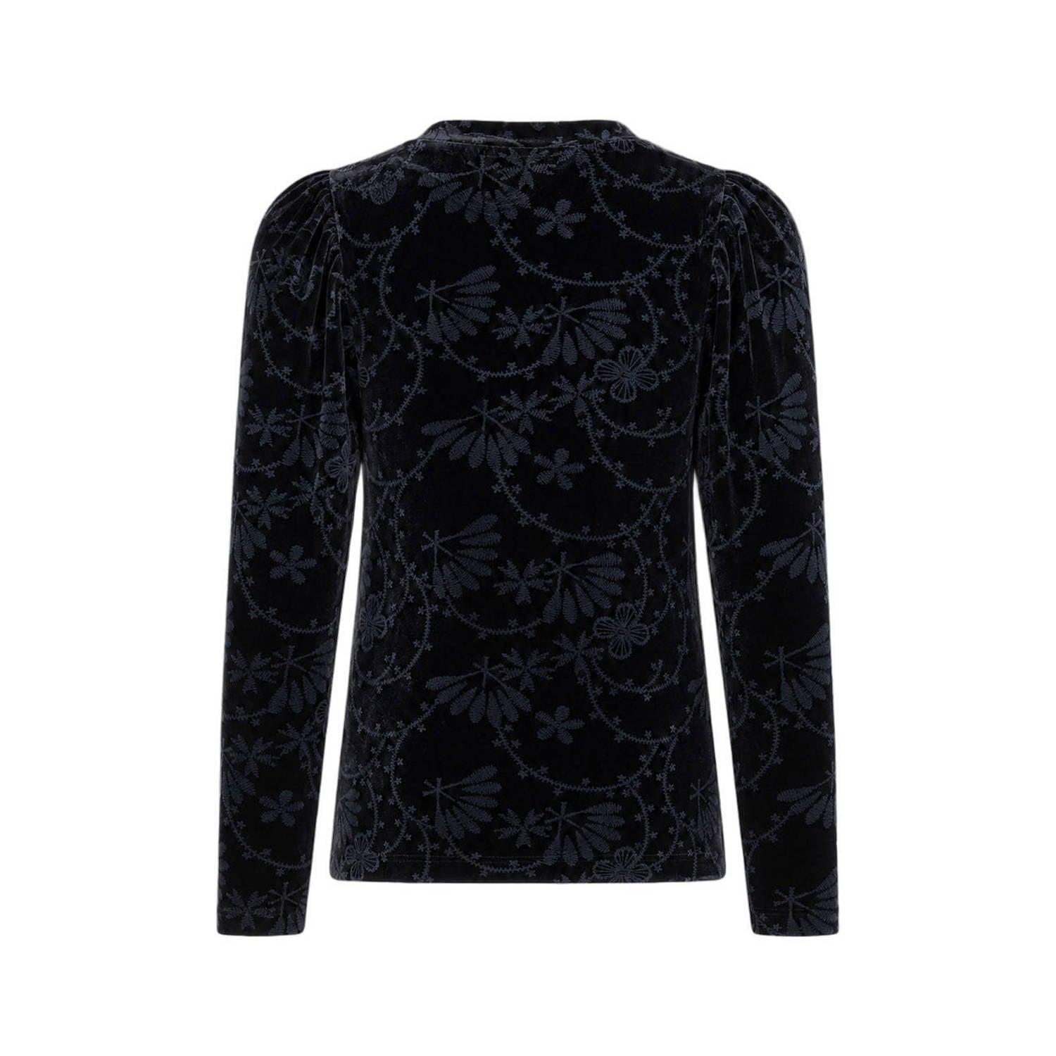 Like Flo fluwelen getailleerde longsleeve met print antraciet
