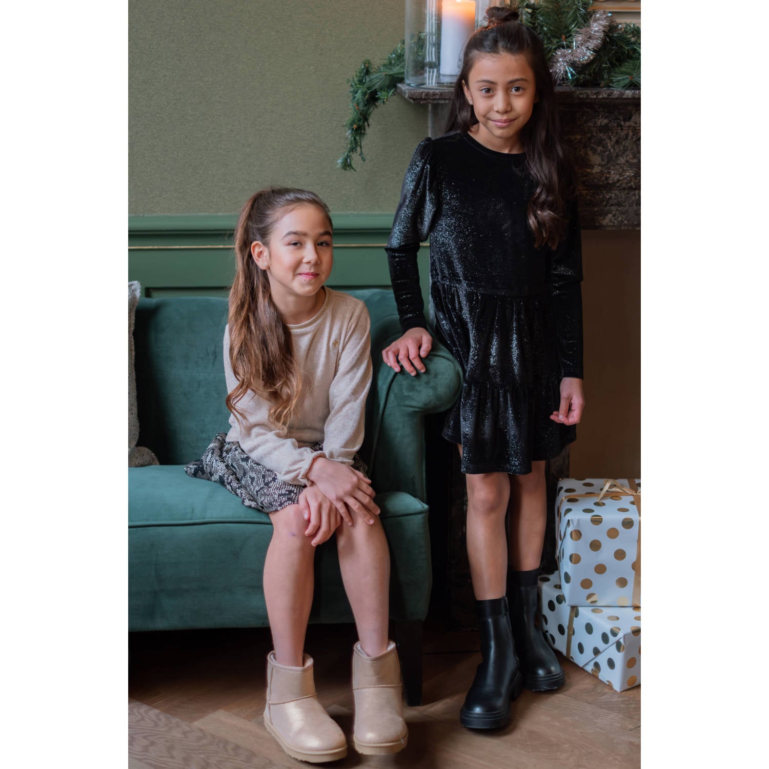 Like Flo korte glitterjurk met glitters zwart