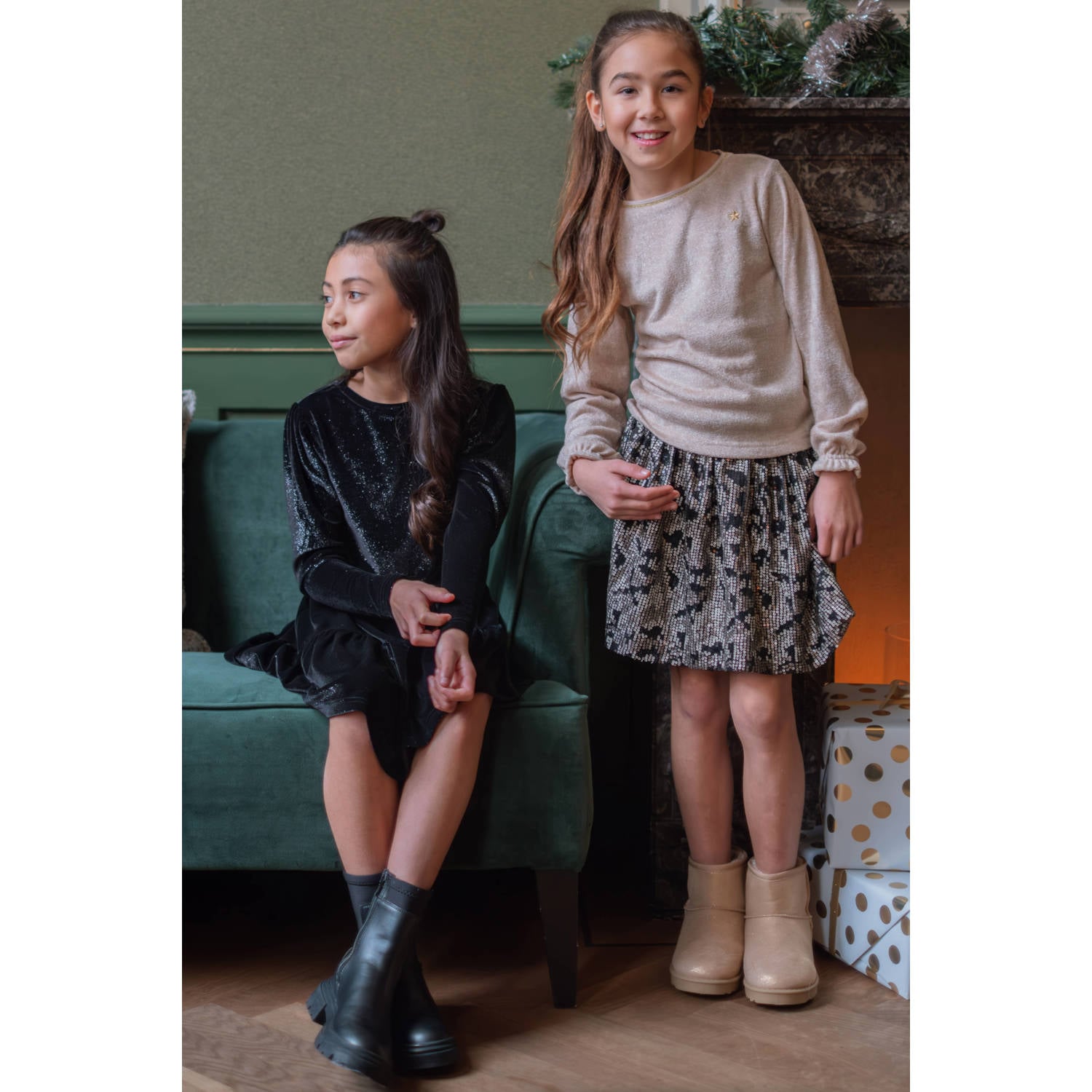 Like Flo korte rok met pailletten bruin zilver