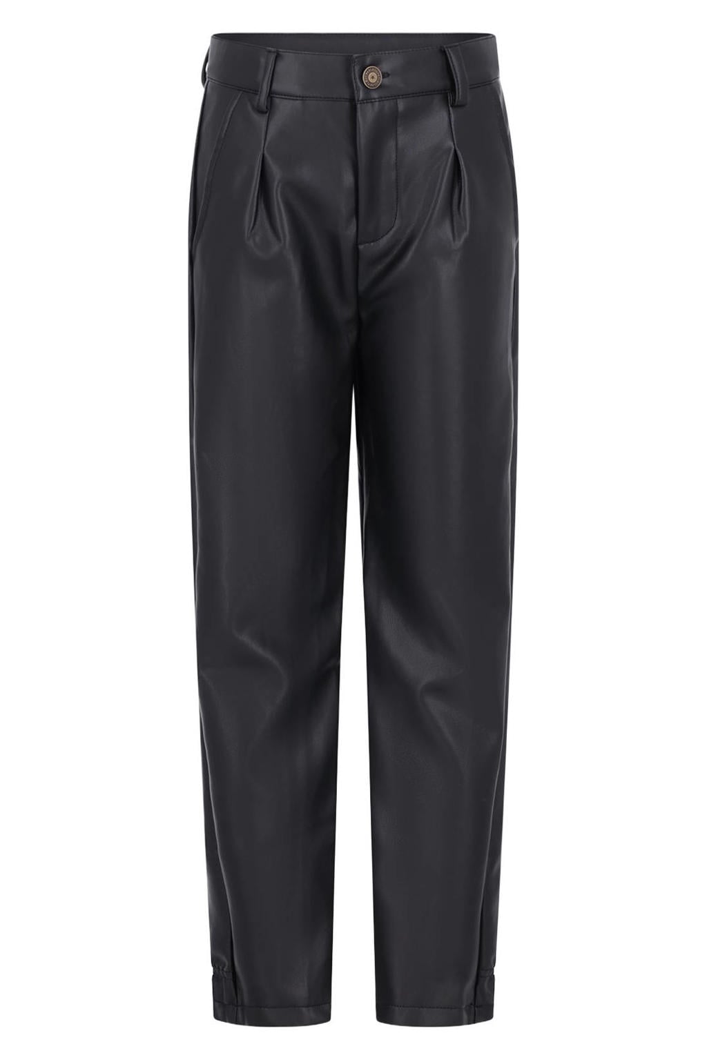 Antraciete meisjes Like Flo imitatieleren regular fit coated broek