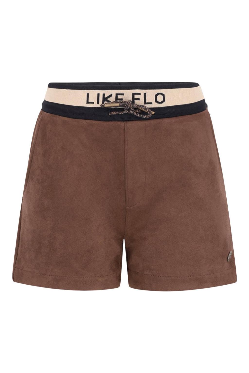 Bruine meisjes Like Flo imitatieleren regular fit casual short met elastische tailleband met koord