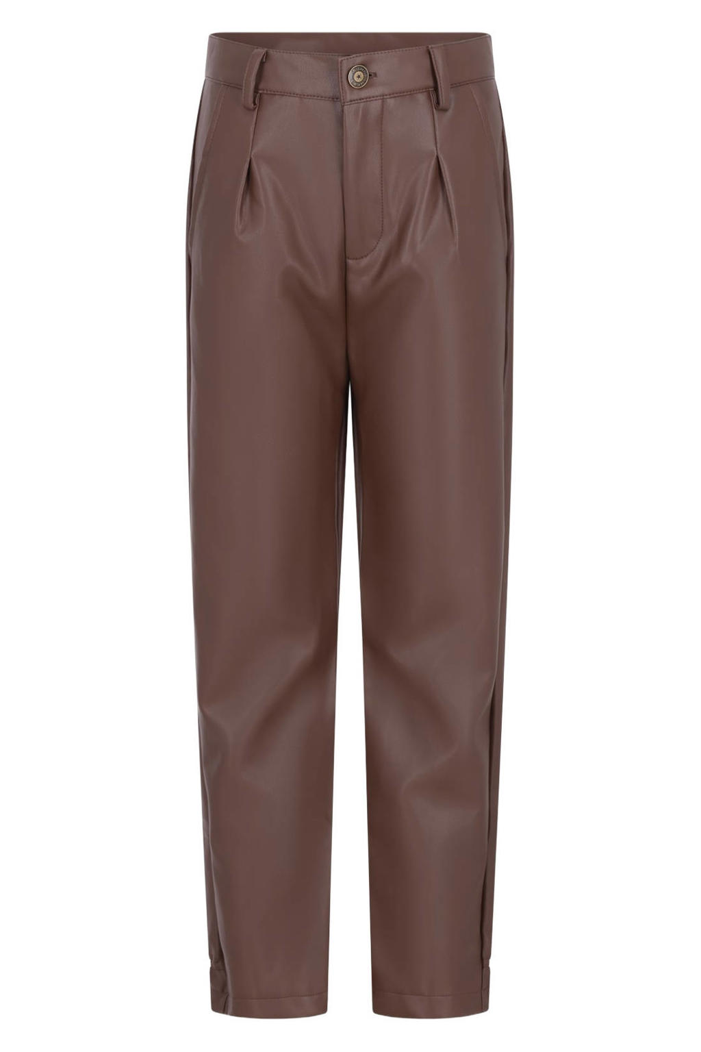 Donkerblauwe meisjes Like Flo imitatieleren regular fit coated broek
