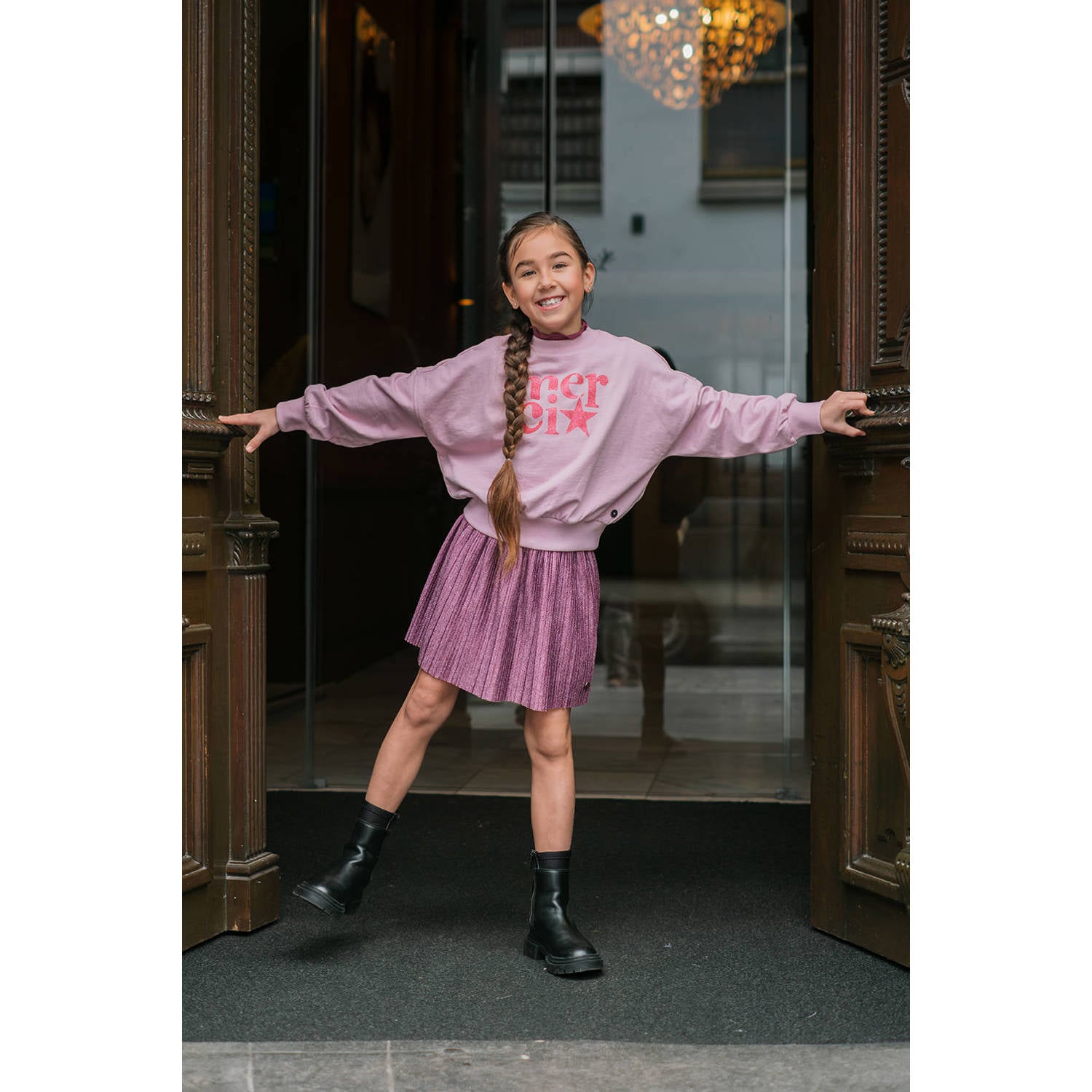 Like Flo oversized sweater met print roze