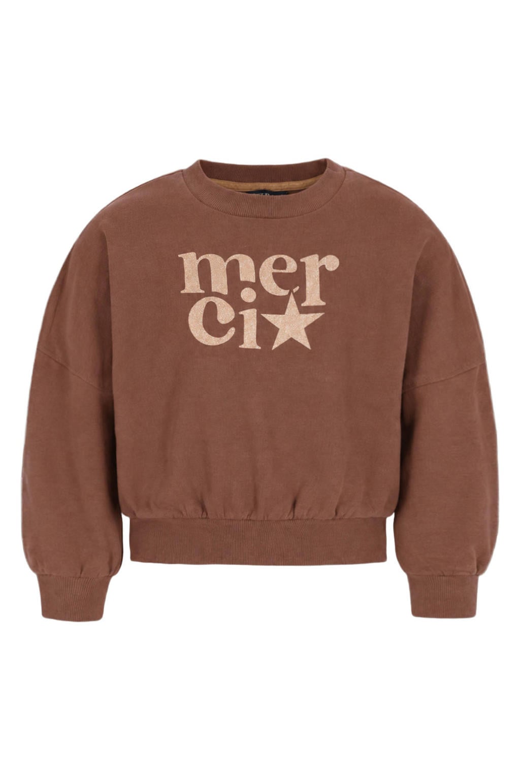 Bruine meisjes Like Flo oversized sweater met printopdruk, lange mouwen, ronde hals en geribde boorden