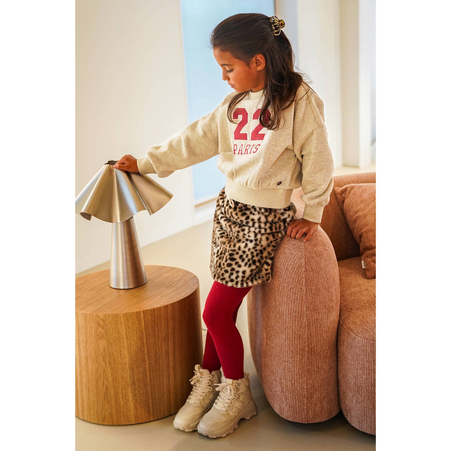 Like Flo oversized sweater met print beige rood
