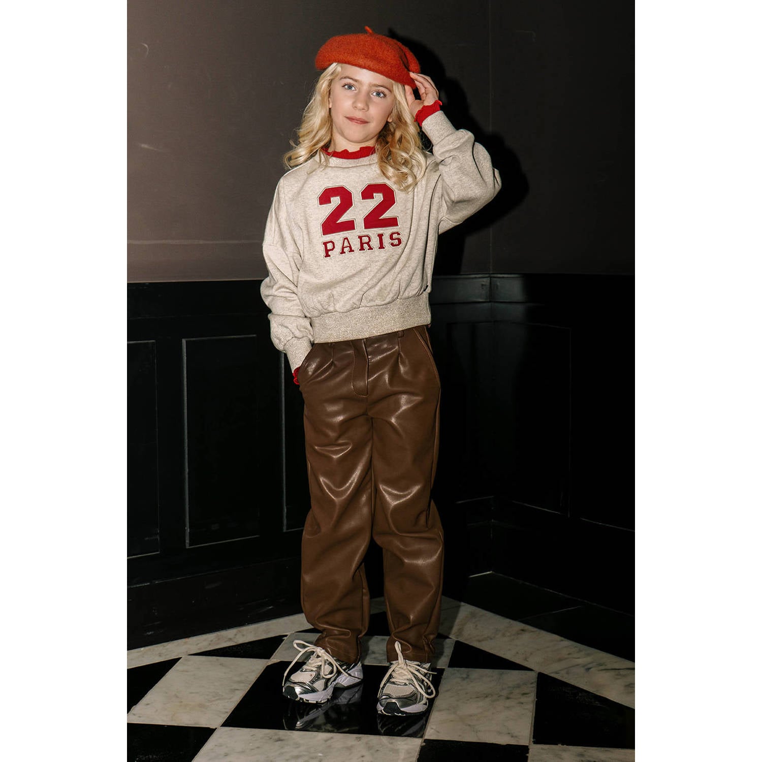 Like Flo oversized sweater met print beige rood
