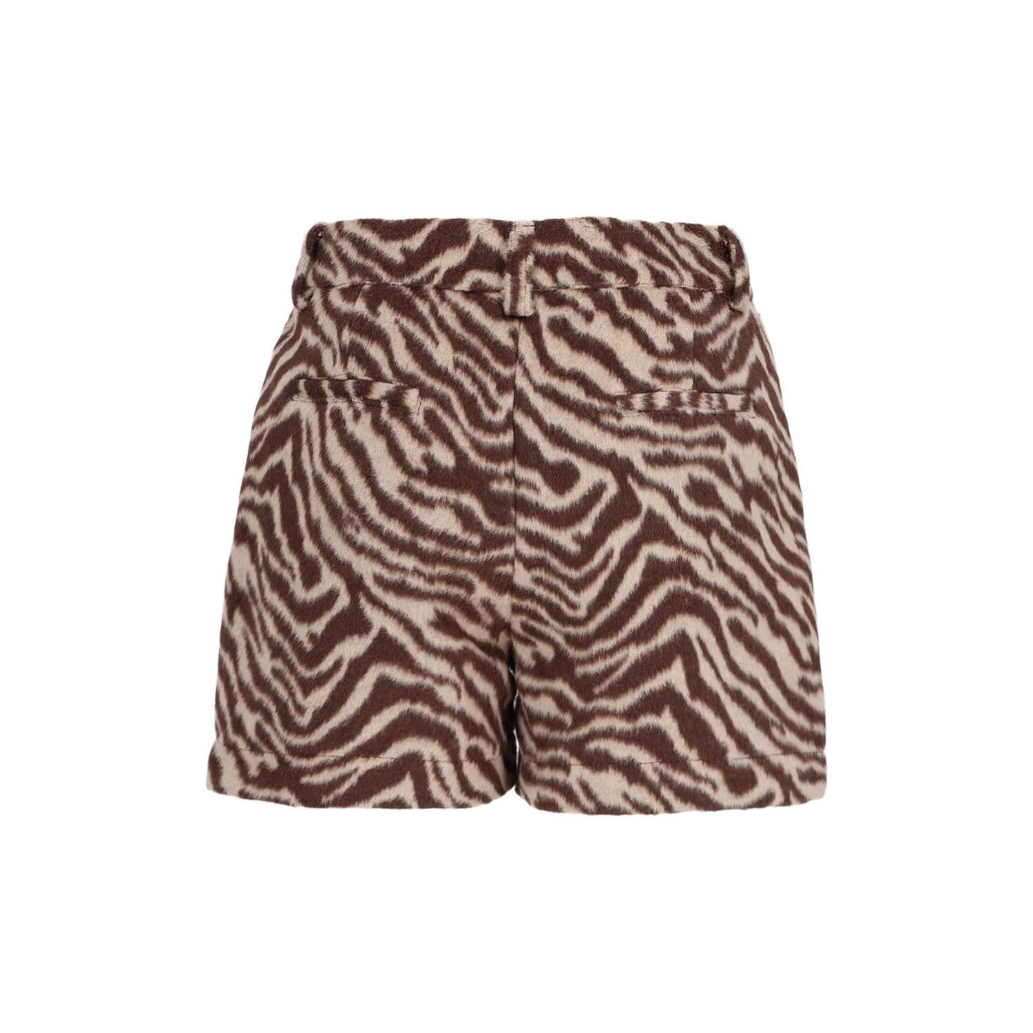 Like Flo regular fit casual short met zebraprint donkerbruin beige