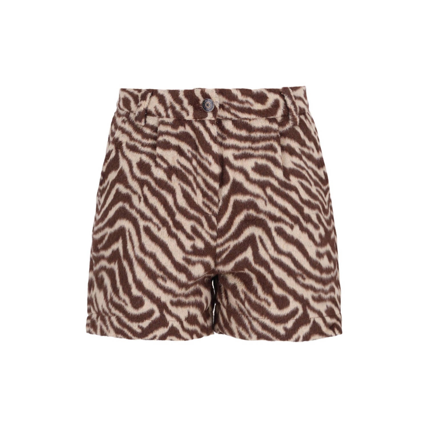 Like Flo regular fit casual short met zebraprint donkerbruin beige