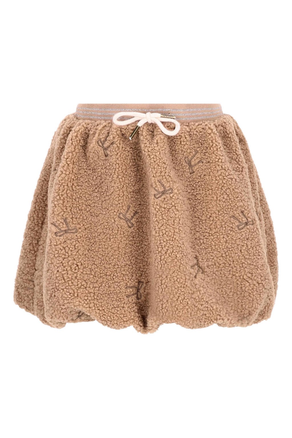 Lichtbruine meisjes Like Flo teddy ballonrok met print voorzien van elastische tailleband met koord