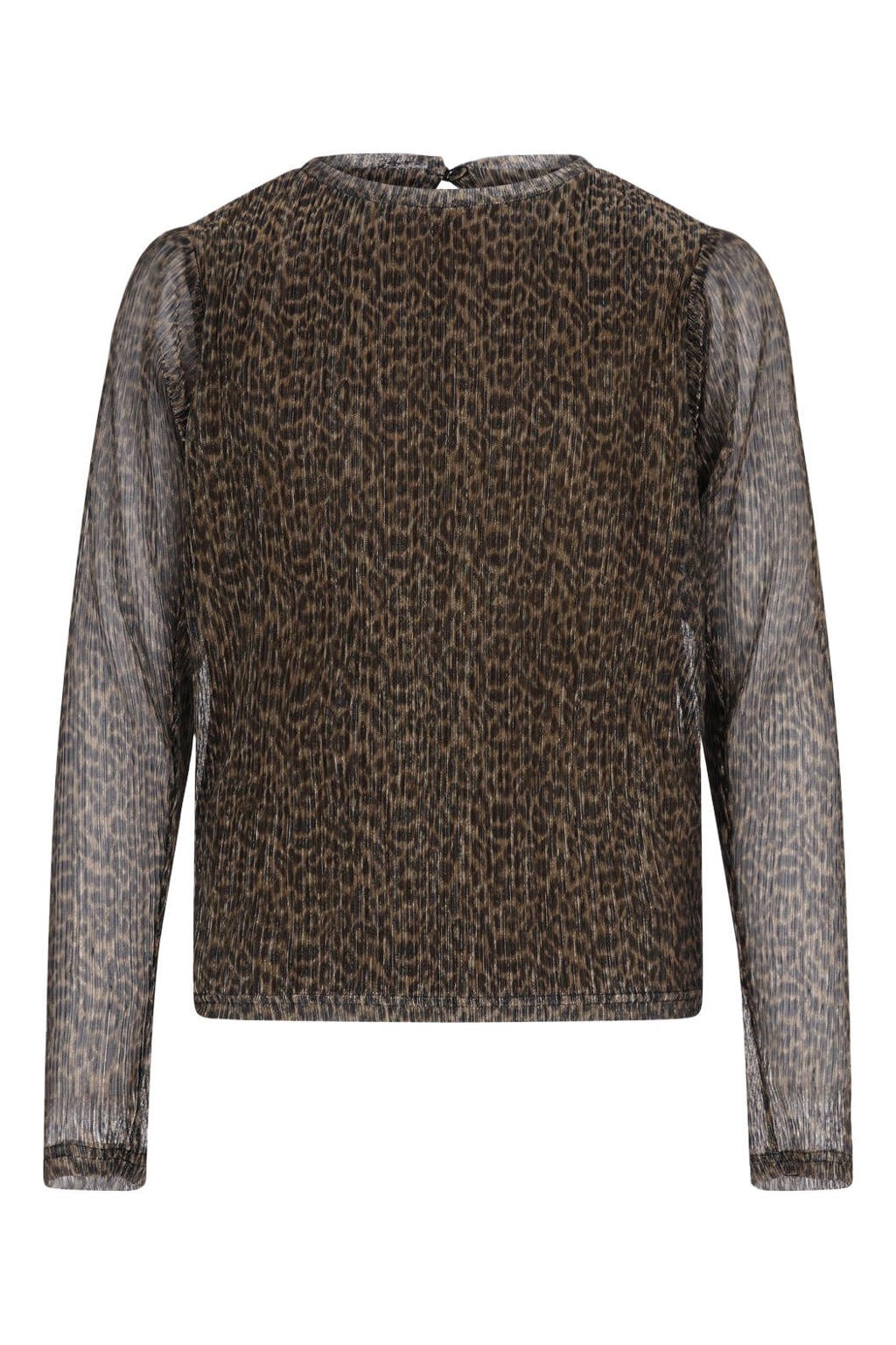 Bruine meisjes Like Flo Young getailleerde semi-transparante longsleeve van polyester met dierenprint, lange mouwen, ronde hals en knoopsluiting