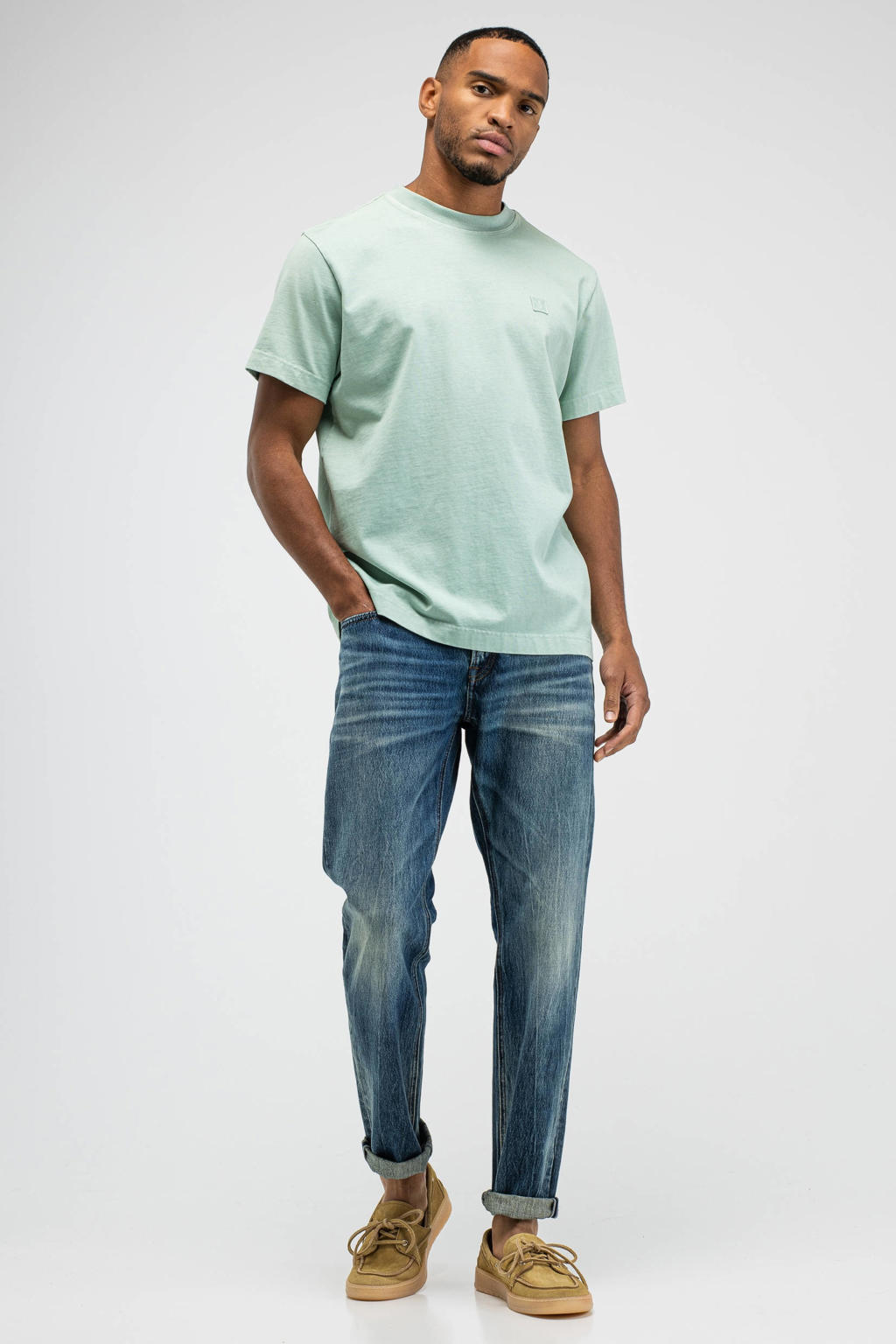 Mintgroene heren Butcher of Blue Army loose T-shirt van katoen met effen, korte mouwen en ronde hals
