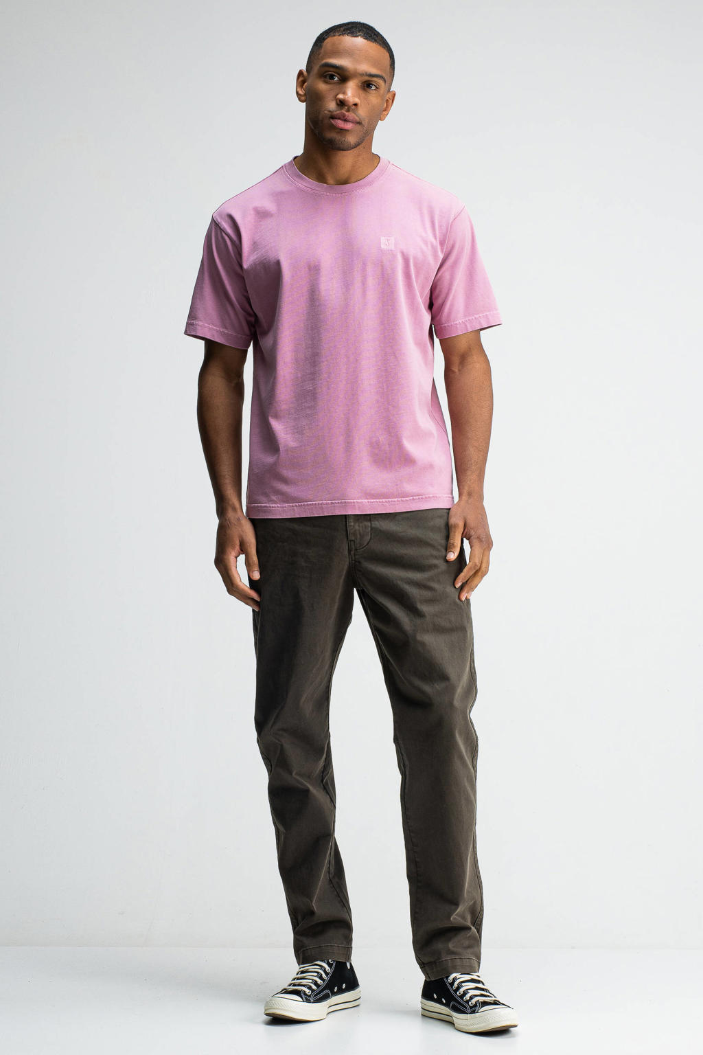 Roze heren Butcher of Blue Army loose T-shirt van katoen met effen, korte mouwen en ronde hals